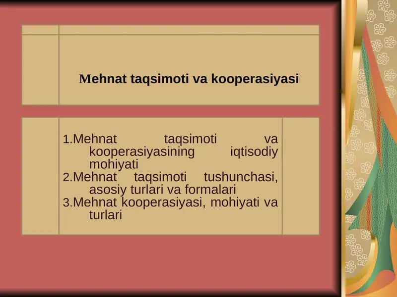Mеhnаt tаqsimоti vа kооpеrаsiyasi