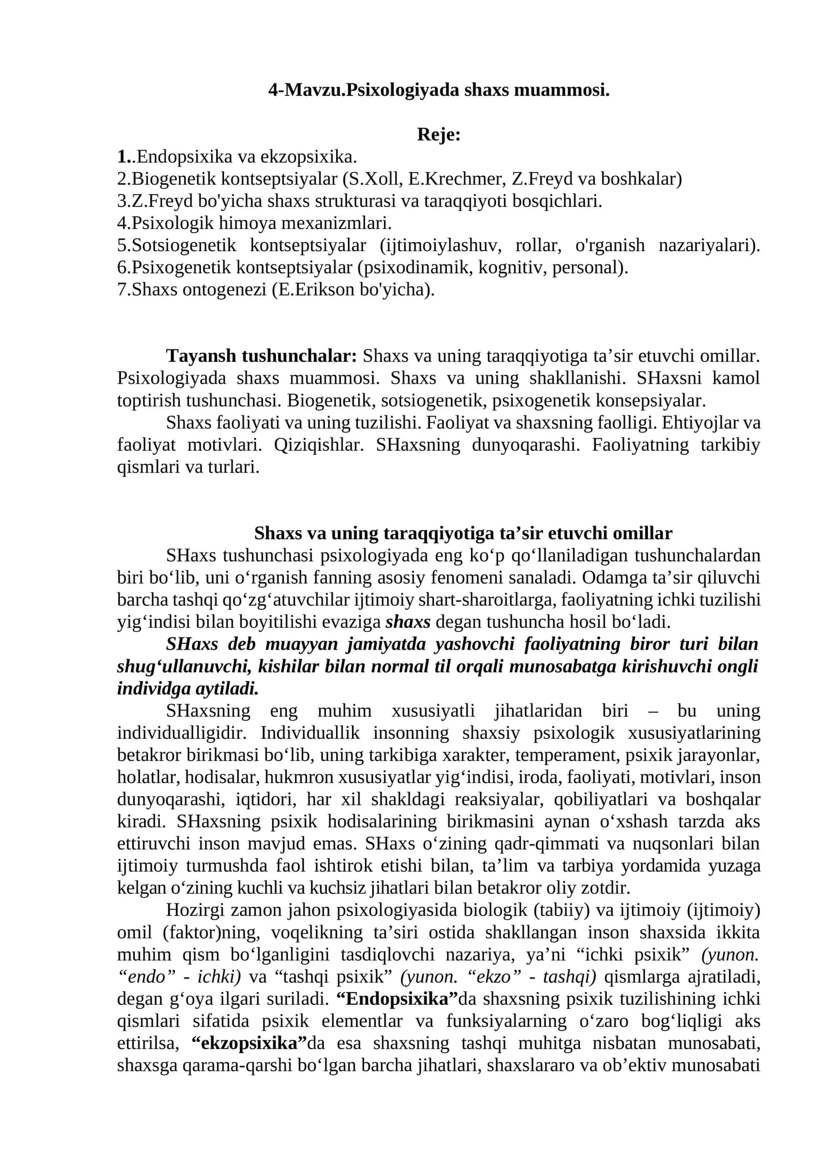 Psixologiyada shaxs muammosi