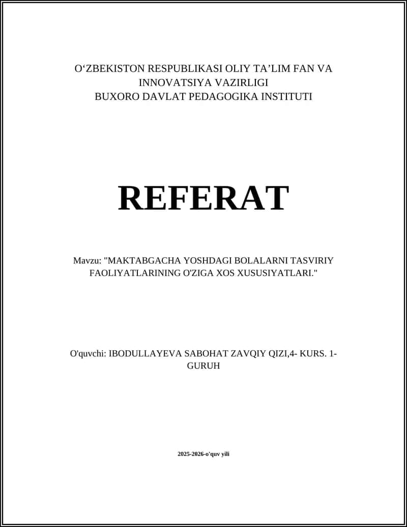 Tasviriy Faoliyat Yoshbolardagi Bolalar