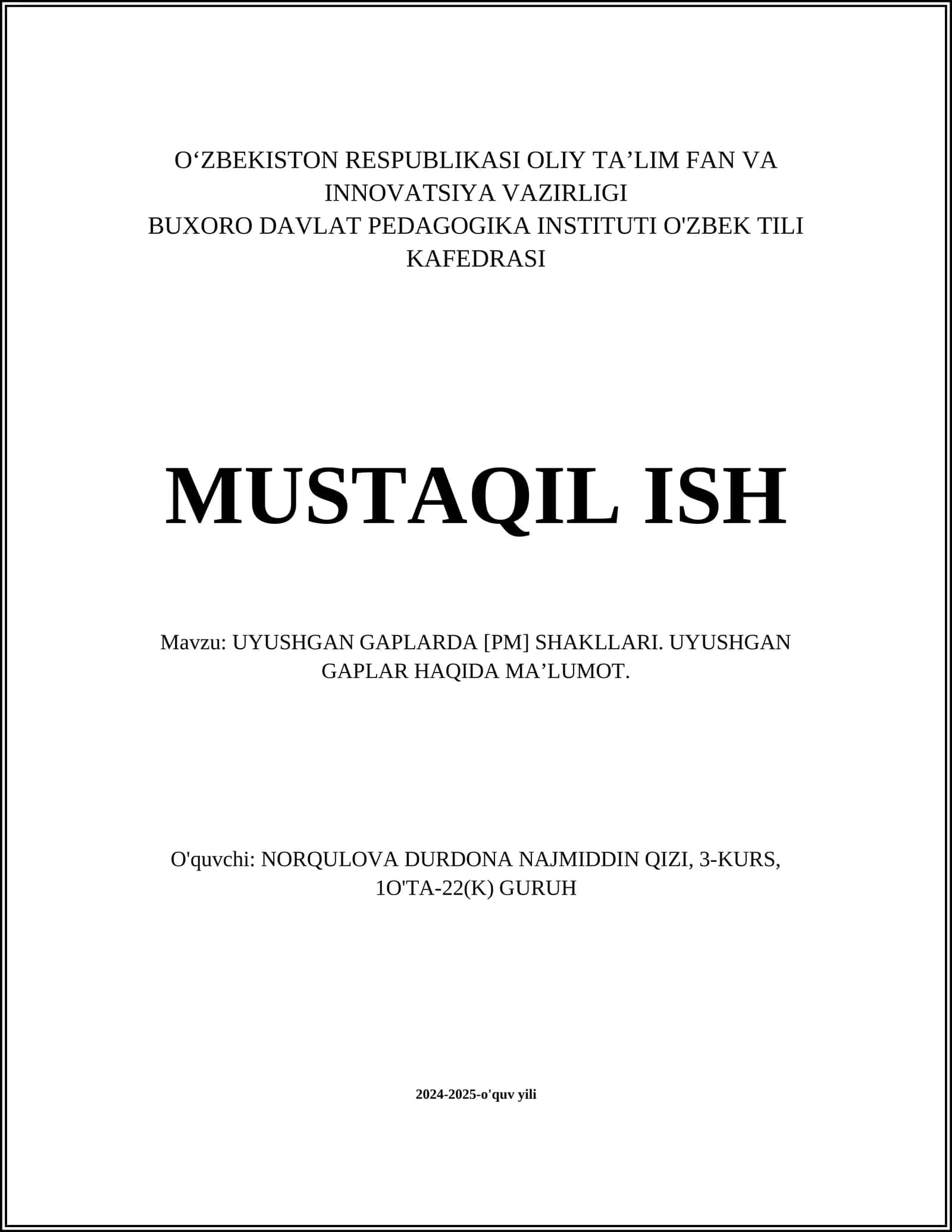 Uyushgan Gaplarda [PM] Shakllari