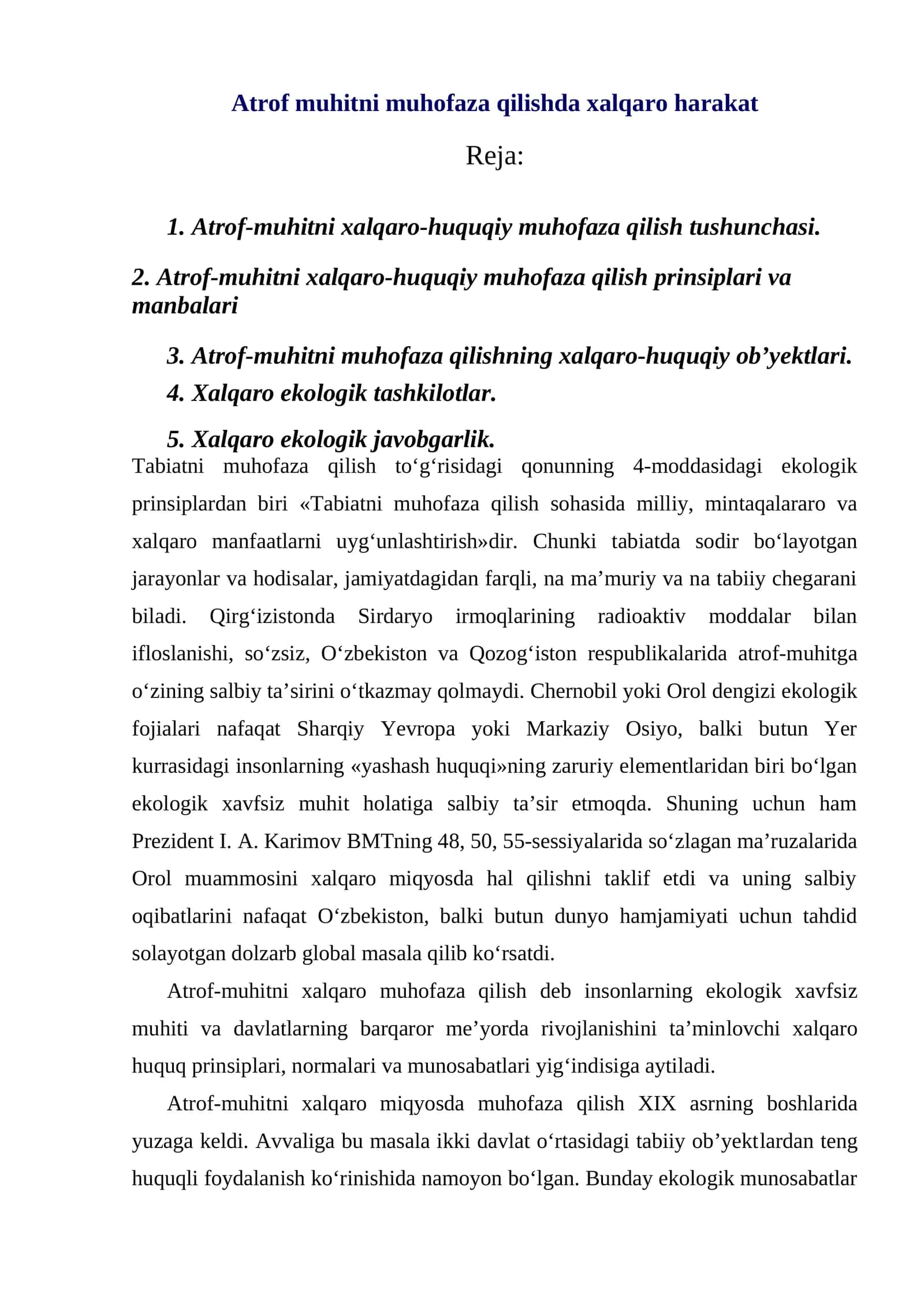 Xalqaro Ekologik Tashkilotlar