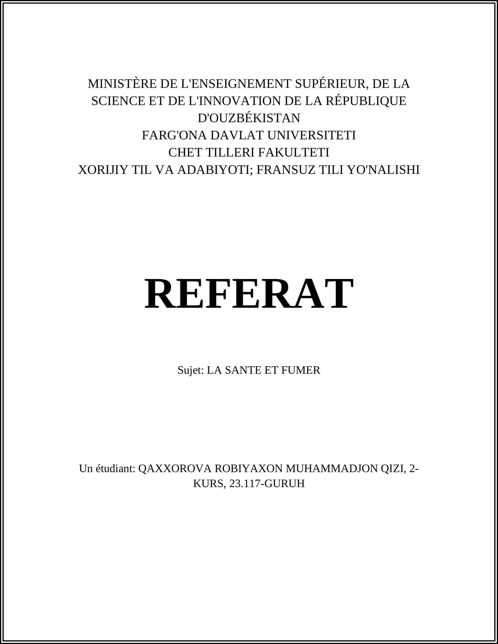 REFERAT: "LA SANTE ET FUMER"