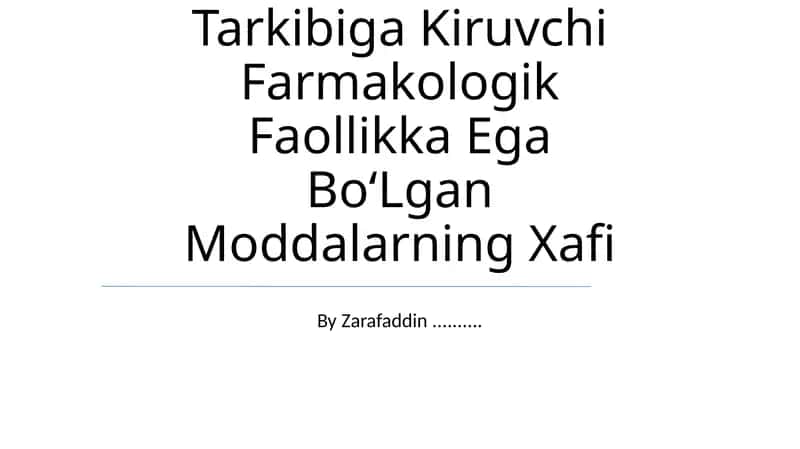 Oziq-Ovqat Maxsulotlar Tarkibiga Kiruvchi Farmakologik Faollikka Ega BoʻLgan Moddalarning Xafi