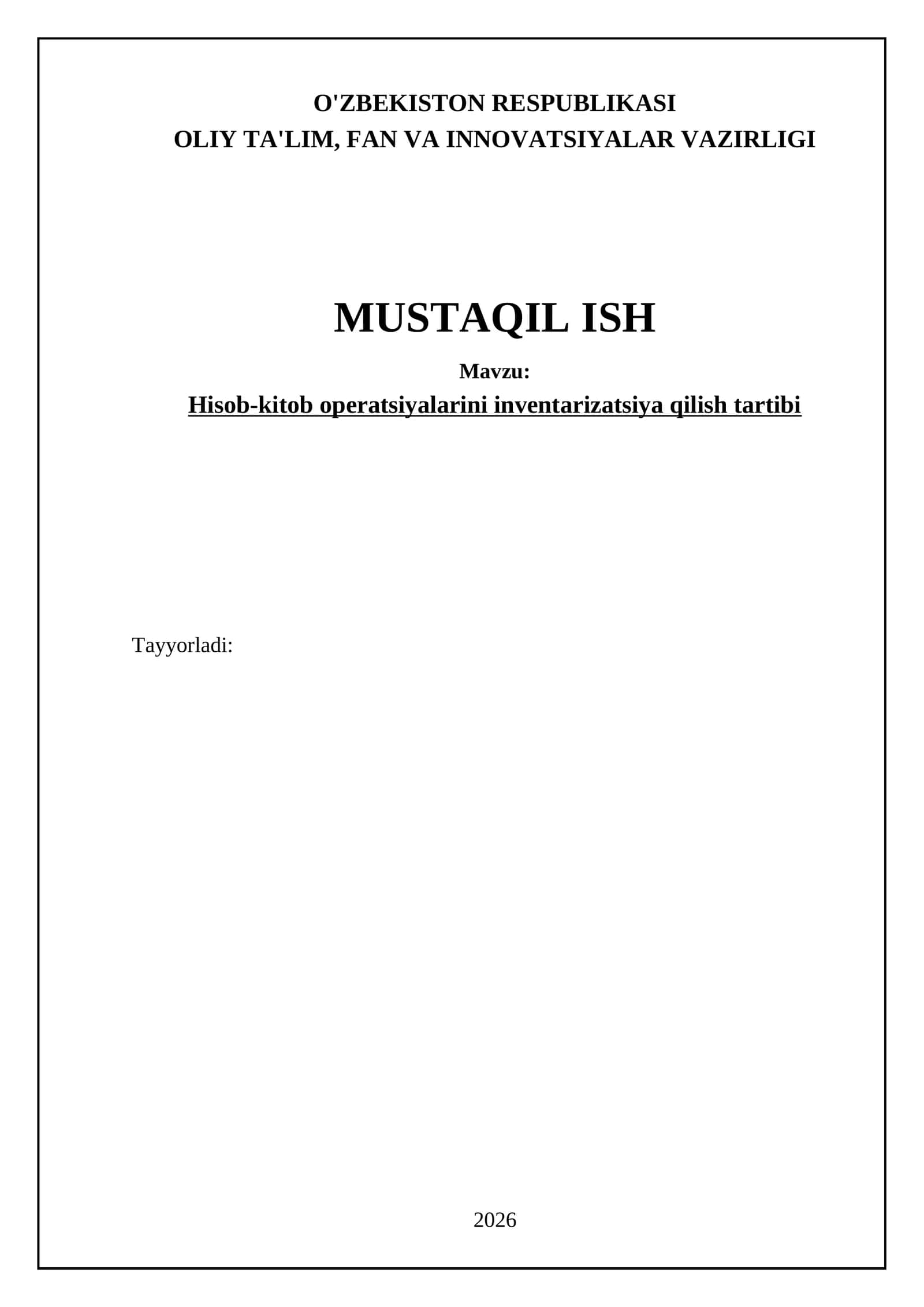 Moliya-xoʻjalik faoliyatini boshqarishda hisob-kitob operatsiyalarining toʻgʻri va oʻz vaqtida inventarizatsiya qilinishi muhim ahamiyat kasb etadi