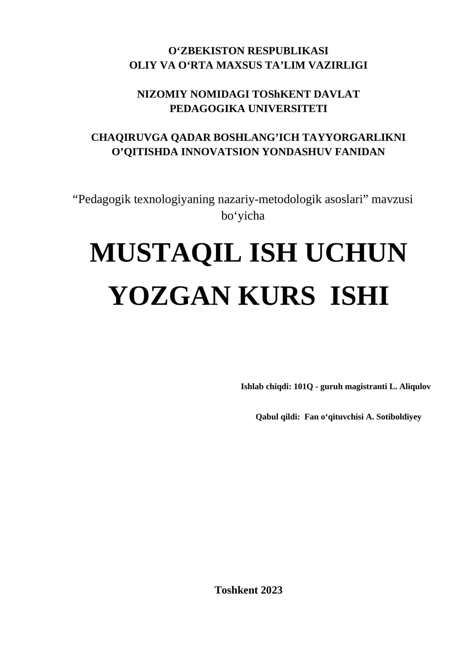 Pedagogik texnologiyaning nazariy-metodologik asoslari
