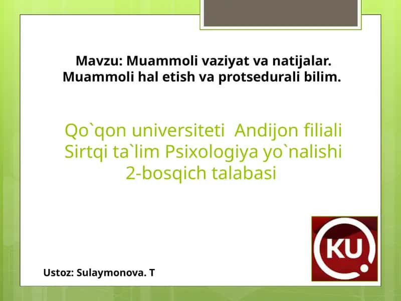 Muammoli haletlar tushunchasi va amal qilish yo'nalishi