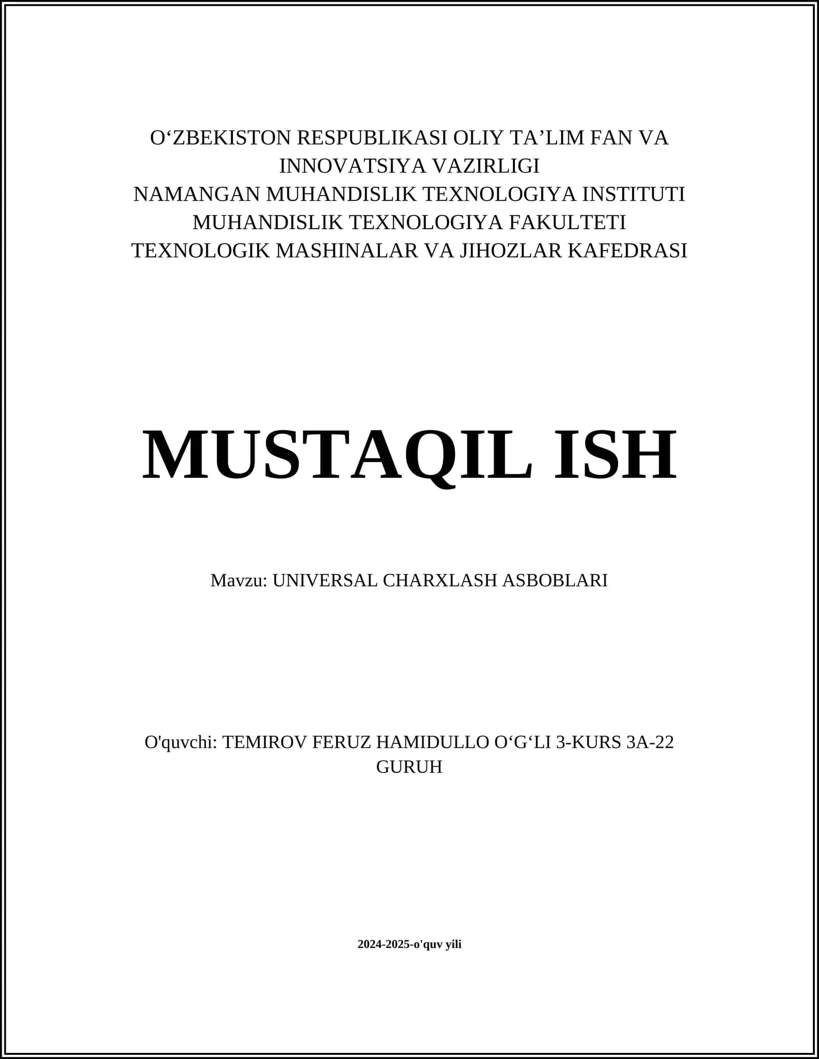 UNIVERSAL CHARXLASH ASBOBLARI