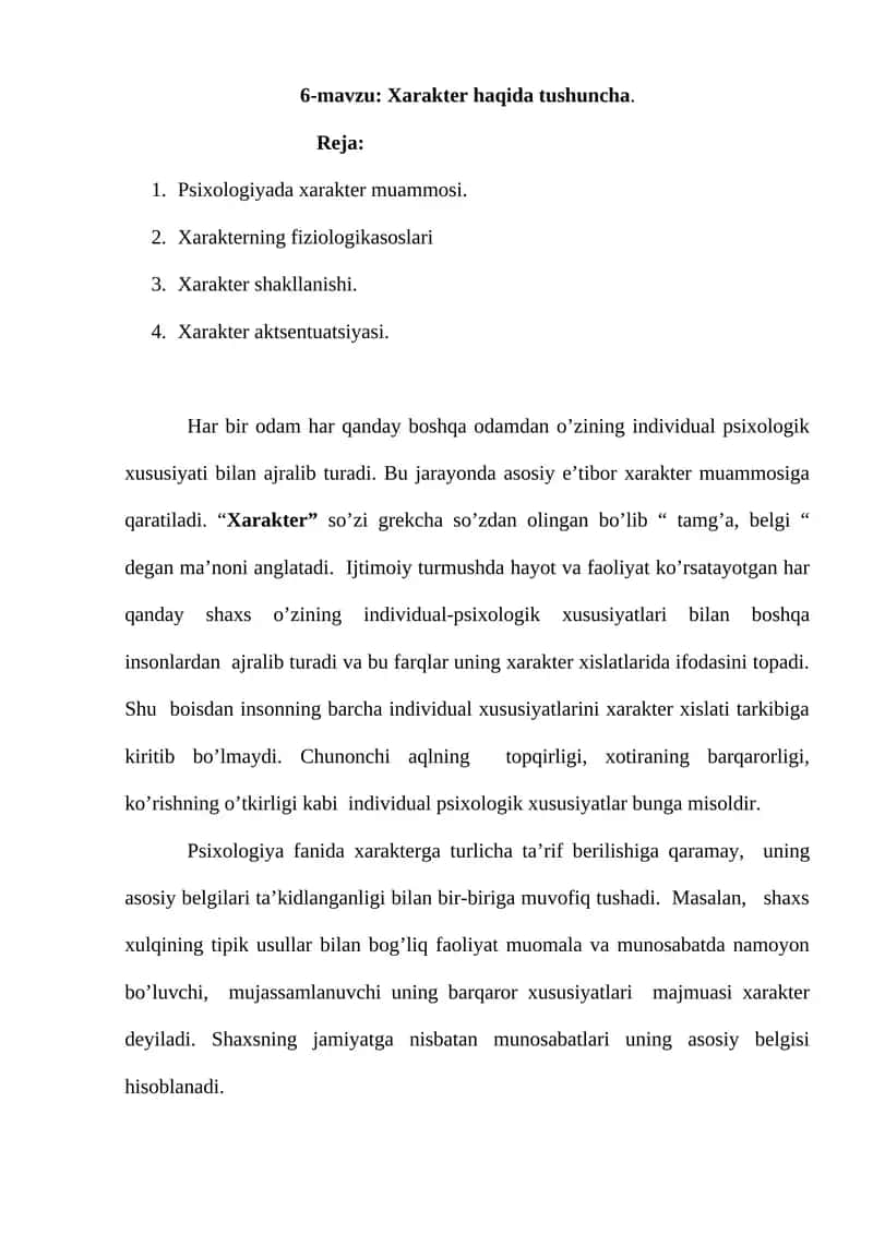 Xarakter haqida tushuncha