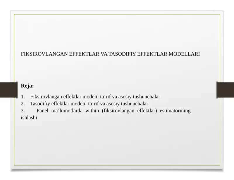 Fiksirovlangan effektlar va tasodifiy effektlar modellari