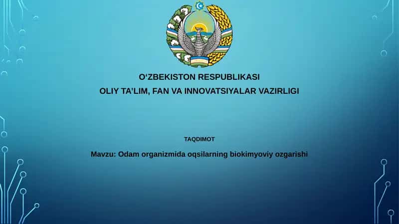 Odam organizmi daoqsilarning biokimyoviy ozgarishi