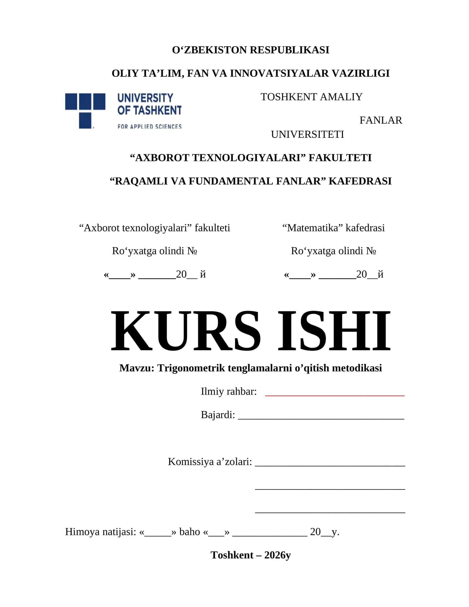 Trigonometrik tenglamalarni o’qitish metodikasi