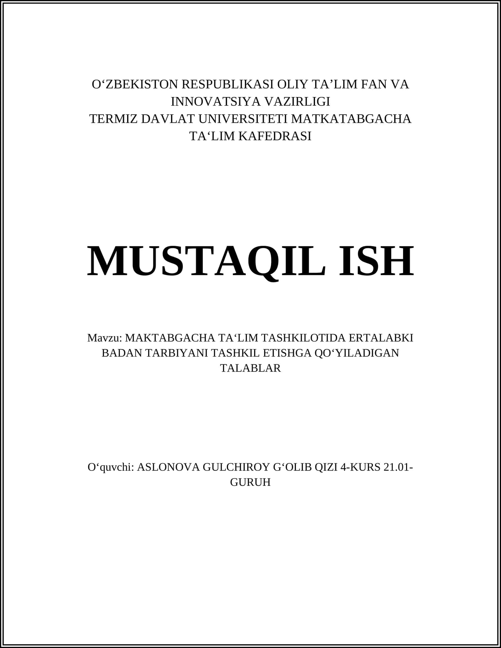 Ertalabki badan tarbiya muhitini yaratish