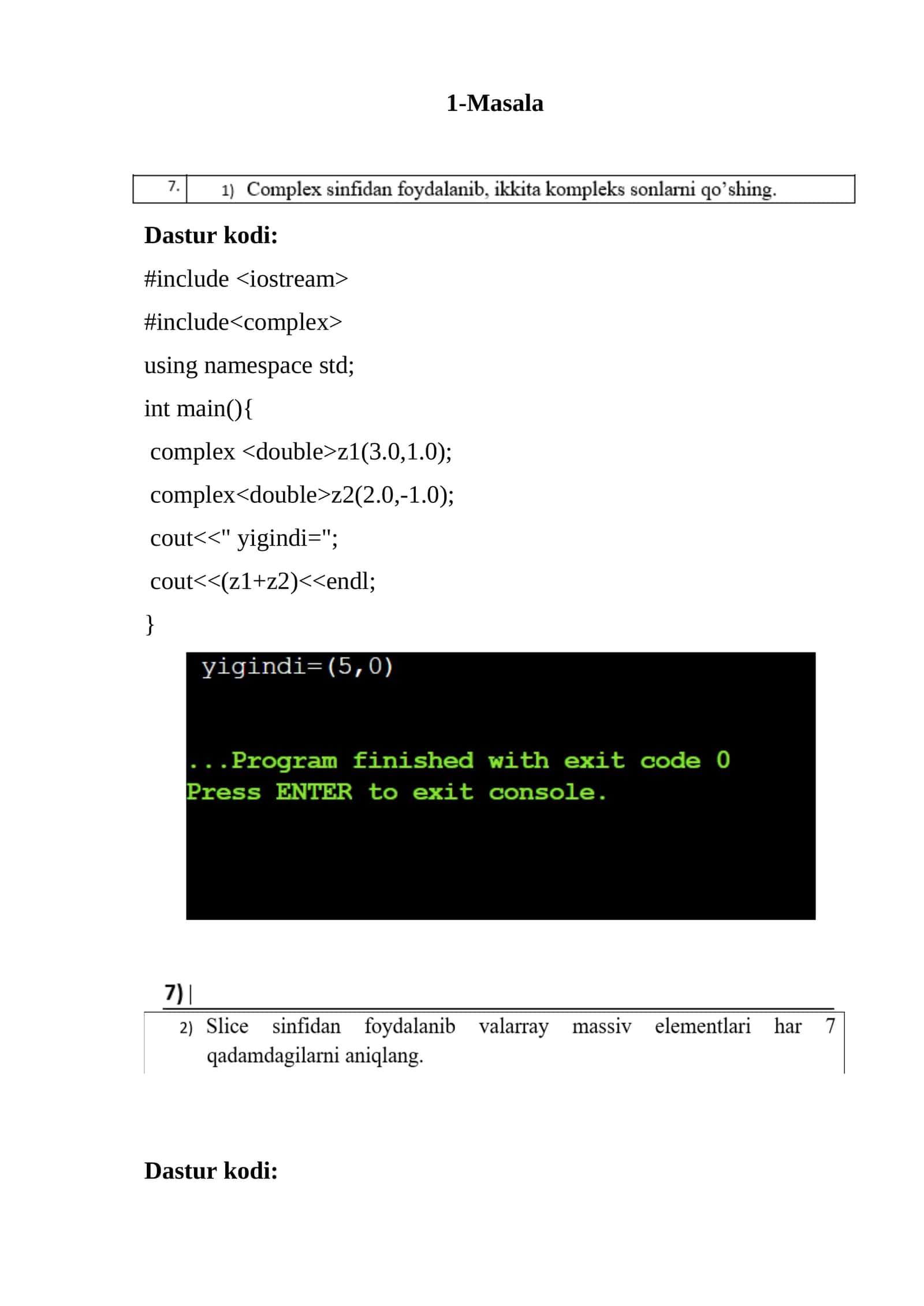 Sample code for complex numbers and valarrays in C++