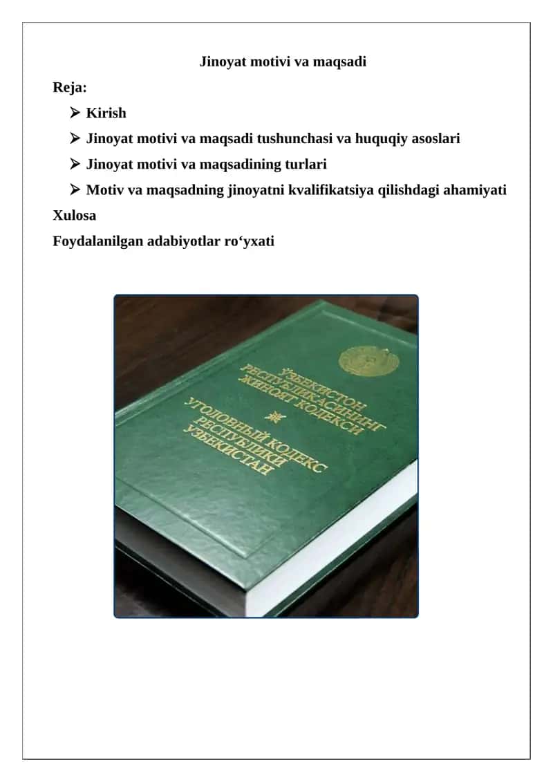 Jinoyat motivi va maqsadi