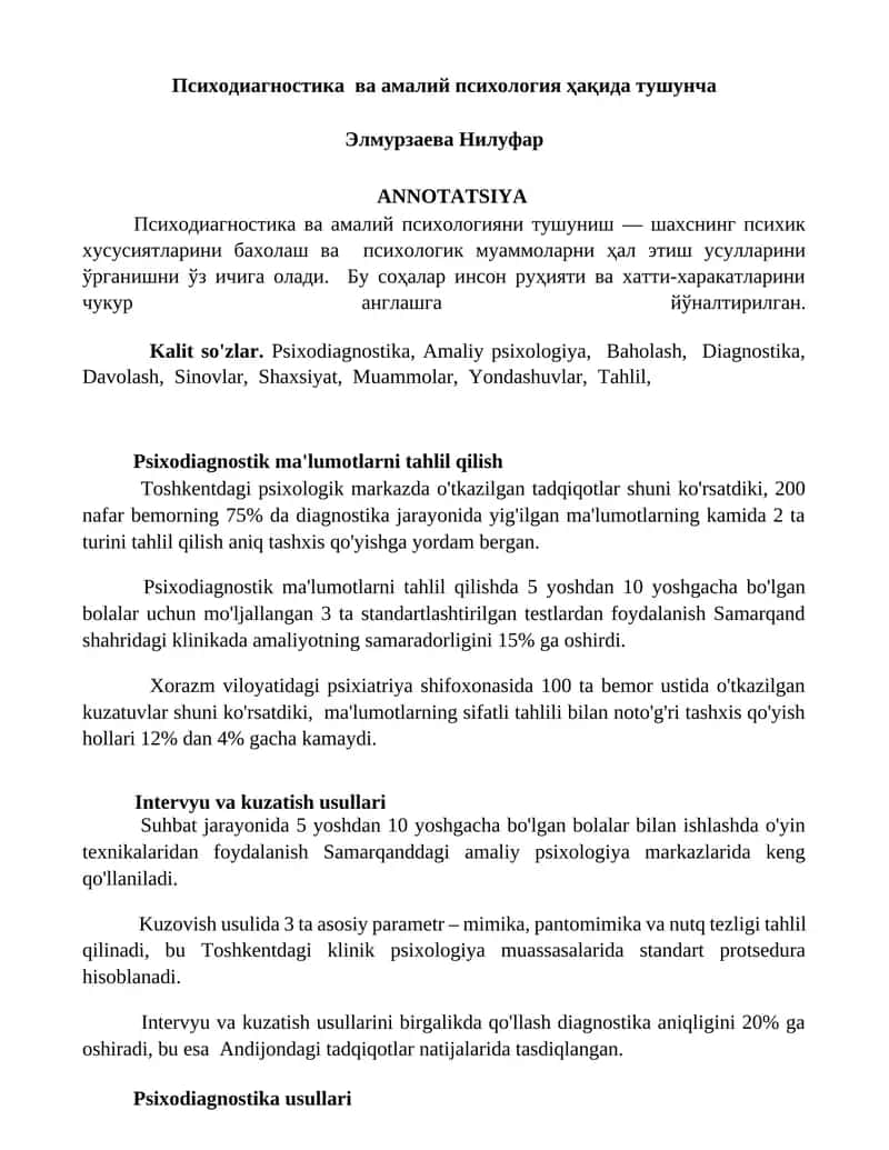 Психодиагностика ва амалий психология ҳақида тушунча
