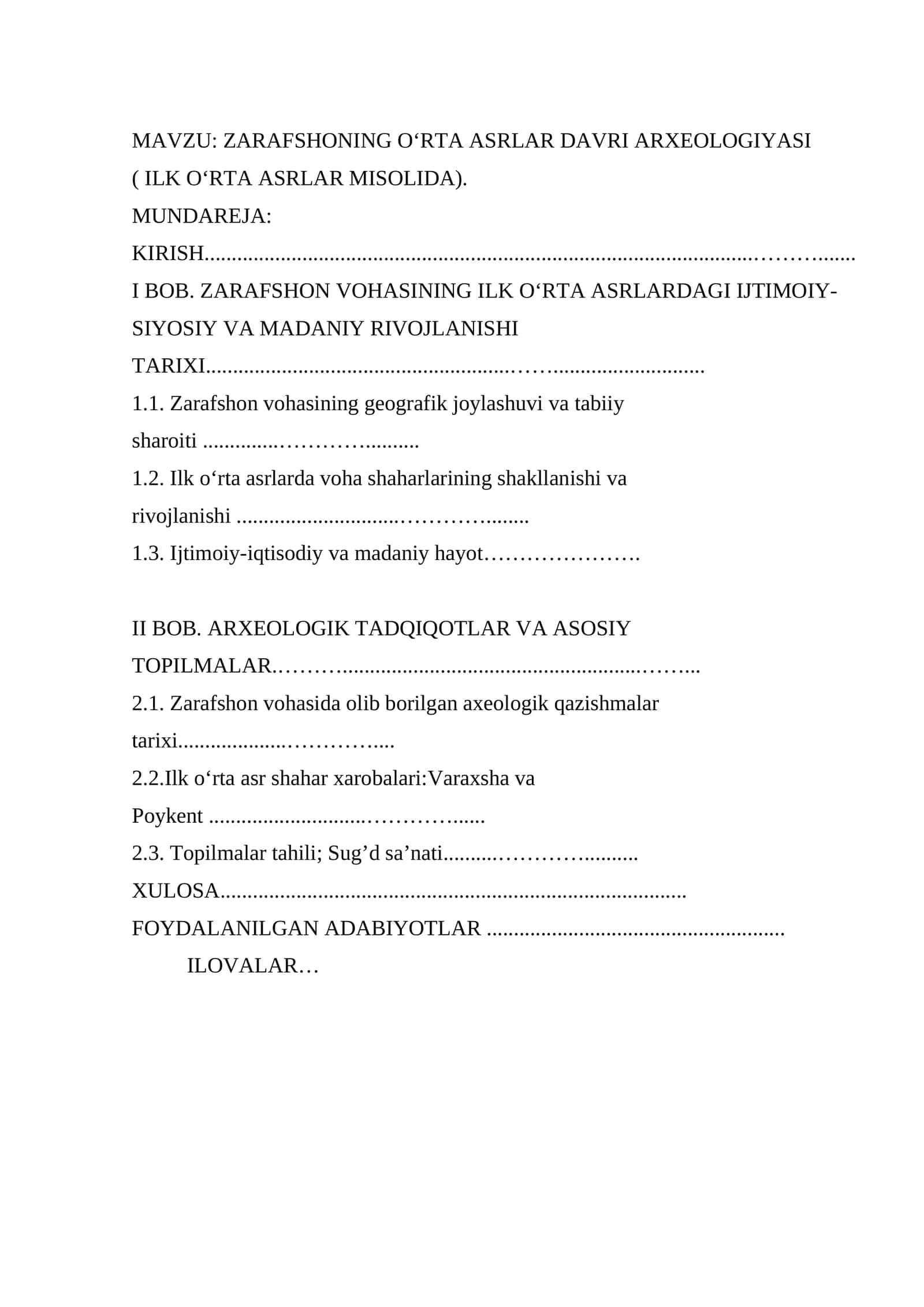 ZARAFSHONING O‘RTA ASRLAR DAVRI ARXEOLOGIYASI
