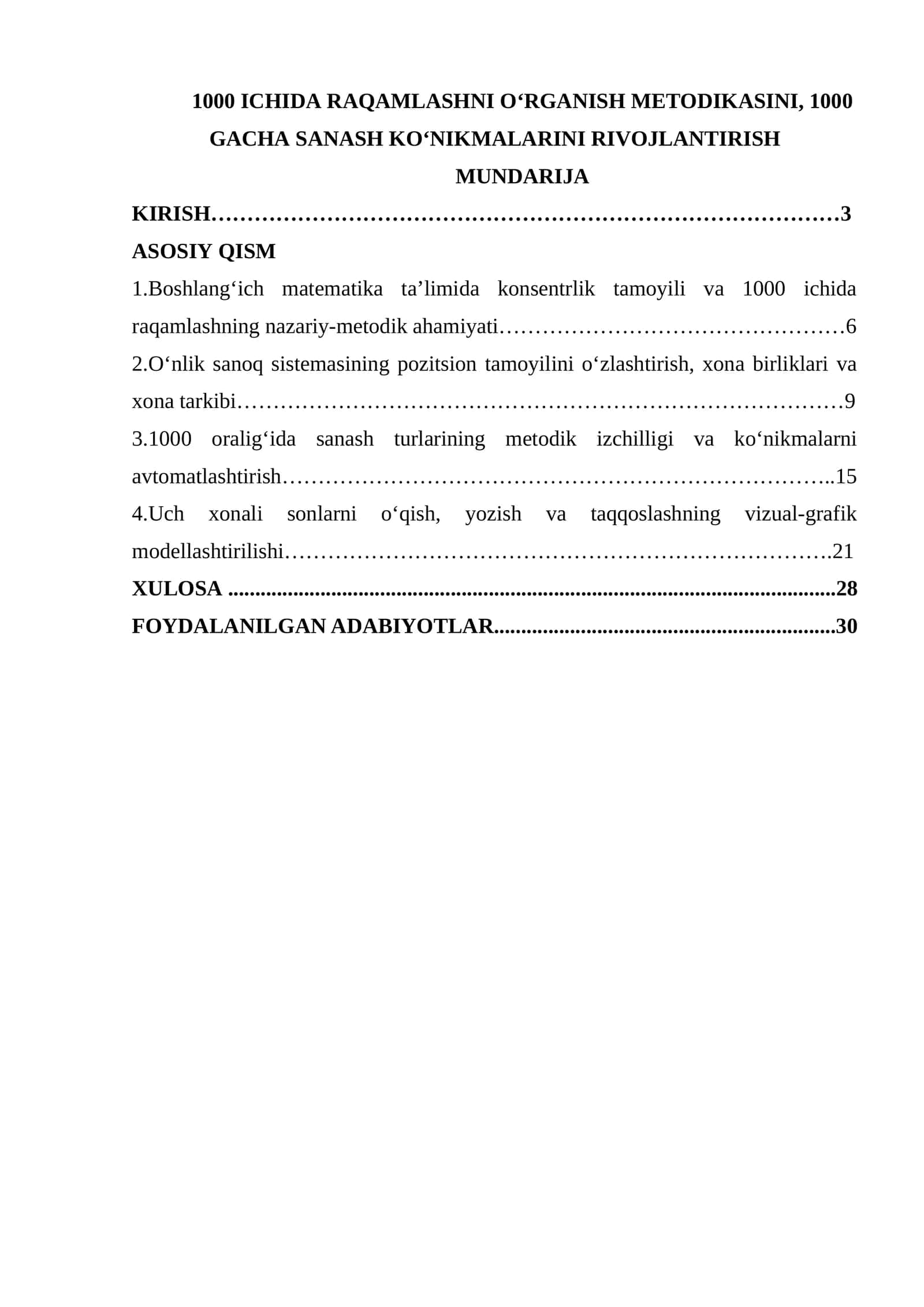 1000 ICHIDA RAQAMLASHNI OʻRGANISH METODIKASINI, 1000 GACHA SANASH KOʻNIKMALARINI RIVOJLANTIRISH