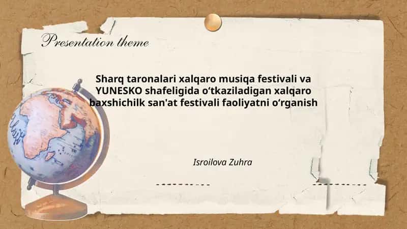 Sharq taronalari xalqaro musiqa festivali va YUNESKO shafeligida oʻtkaziladigan xalqaro baxshichilk san'at festivali faoliyatni oʻrganish