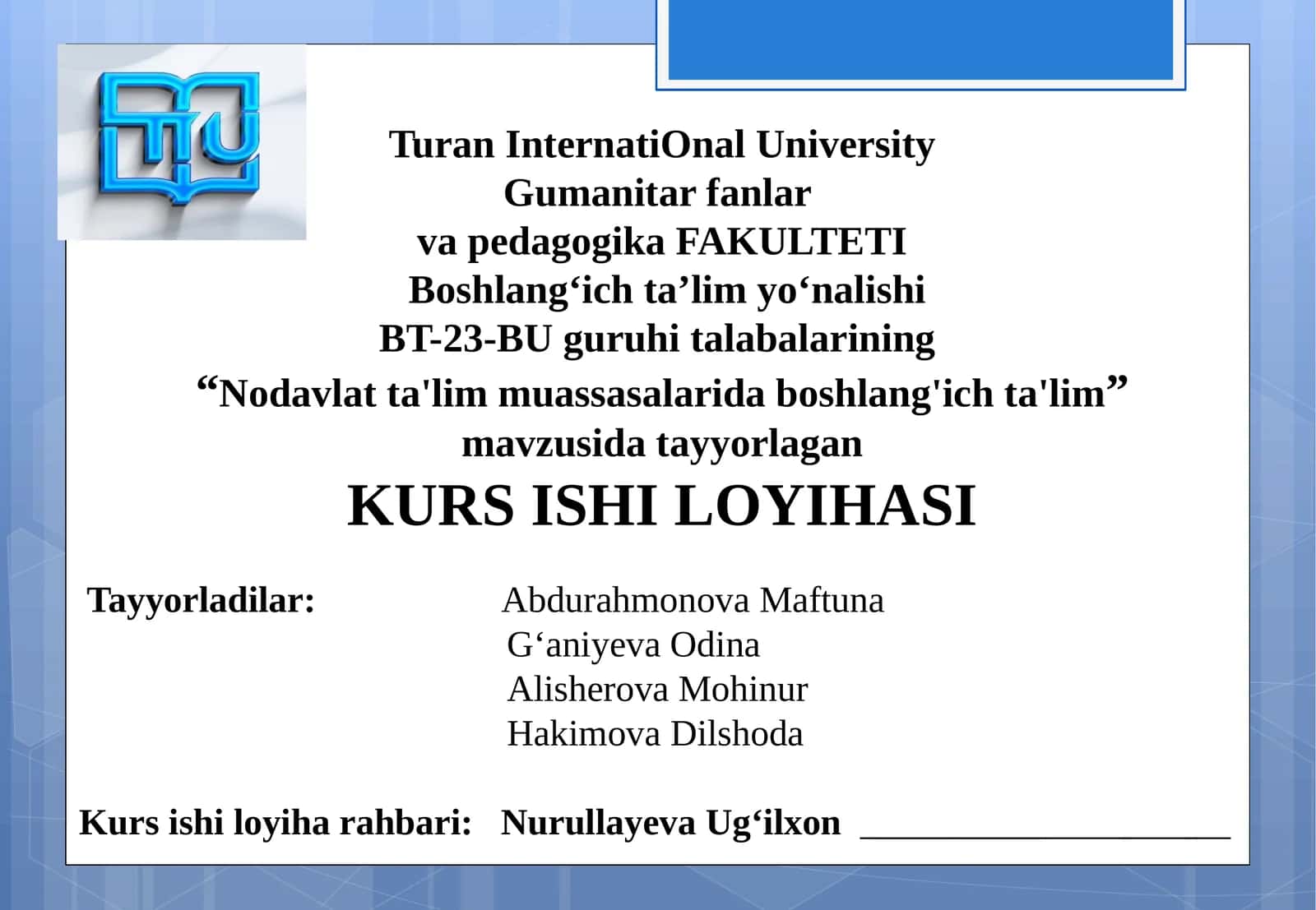 Nodavlat ta'lim muassasalarida boshlang'ich ta'lim