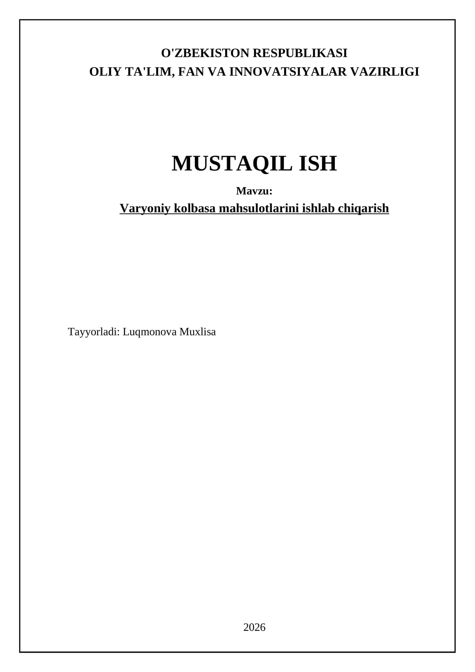 Varyoniy kolbasa mahsulotlarini ishlab chiqarish
