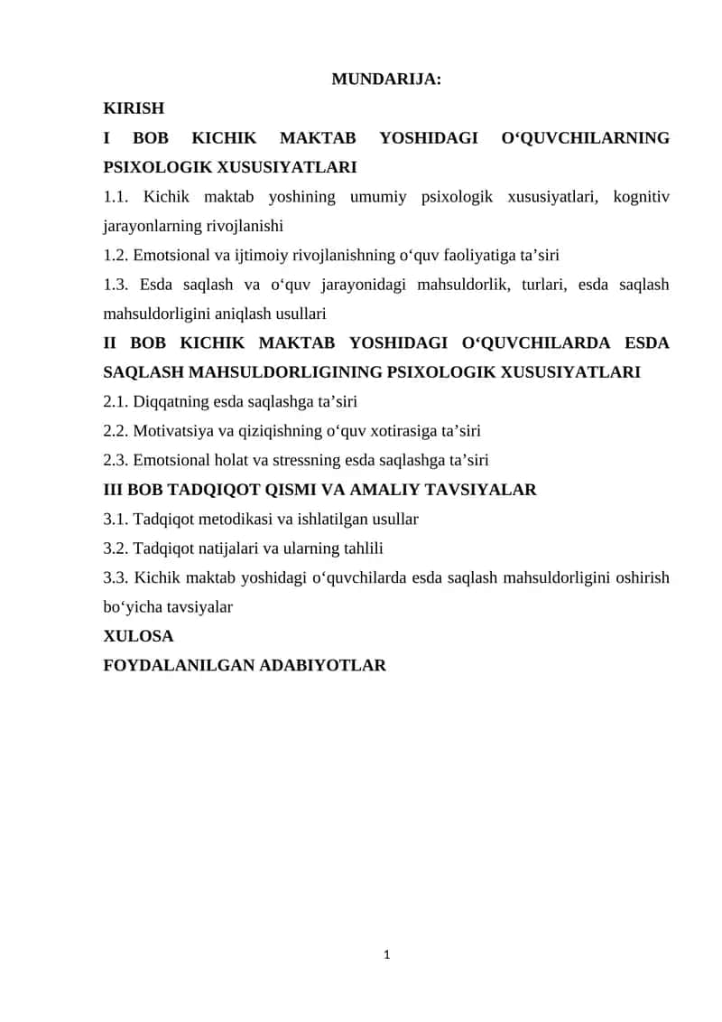 Kichik maktab yoshidagi o‘quvchilarda esda saqlash mahsuldorligi