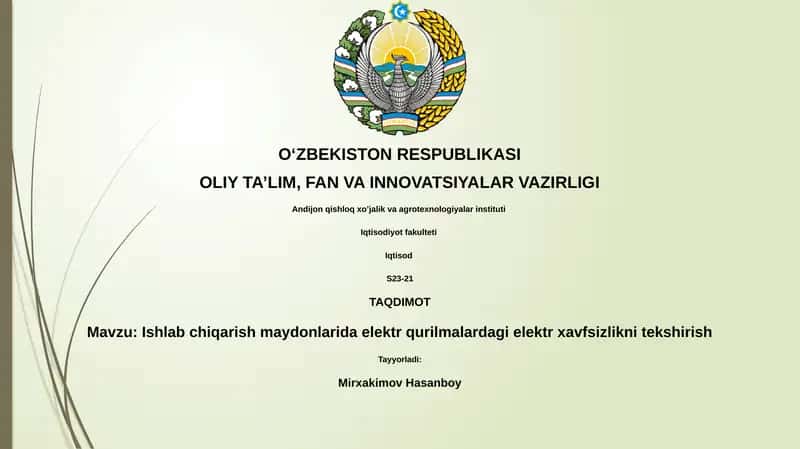 Ishlab chiqarish maydonlarida elektr qurilmalardagi elektr xavfsizlikni tekshirish