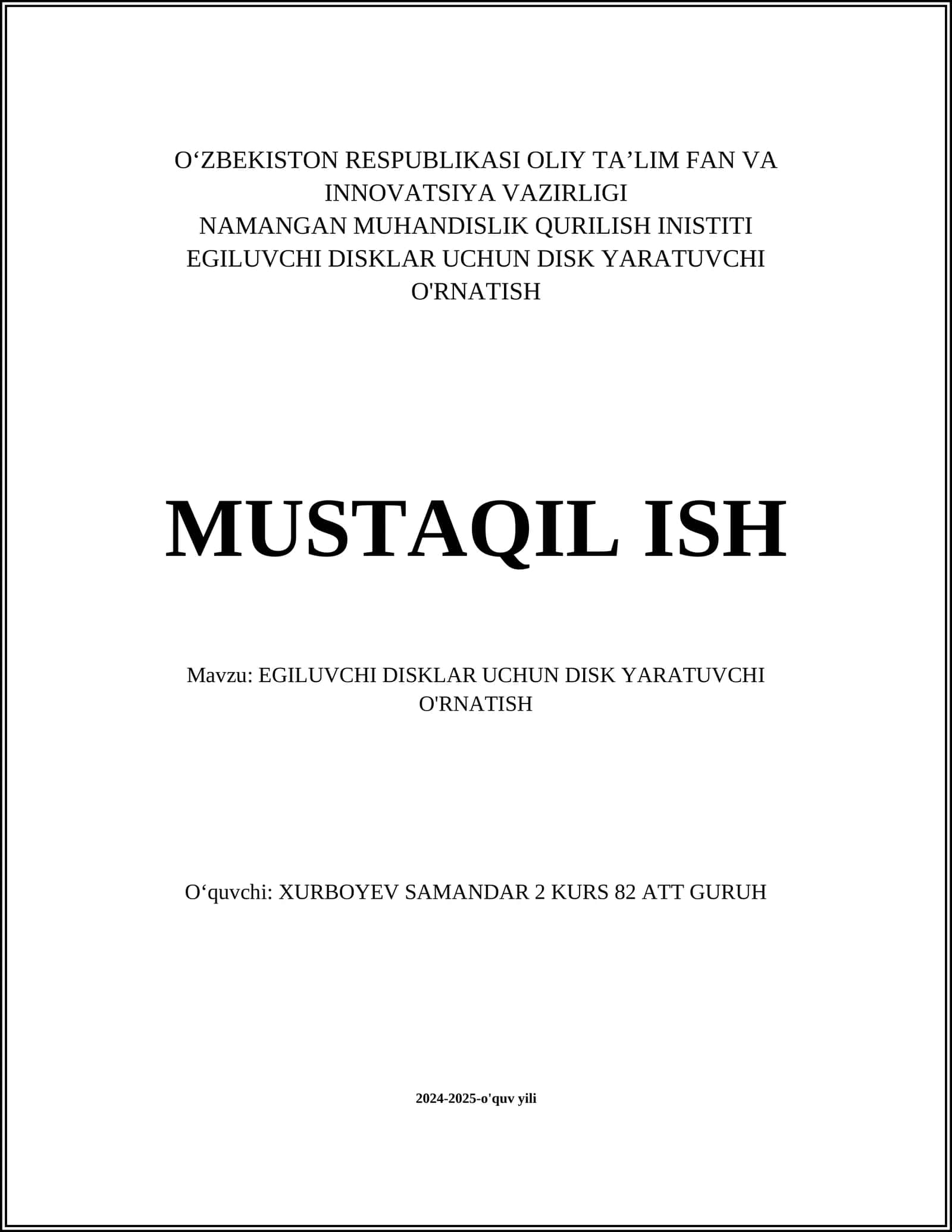 EGILUVCHI DISKLAR UCHUN DISK YARATUVCHI O'RNATISH