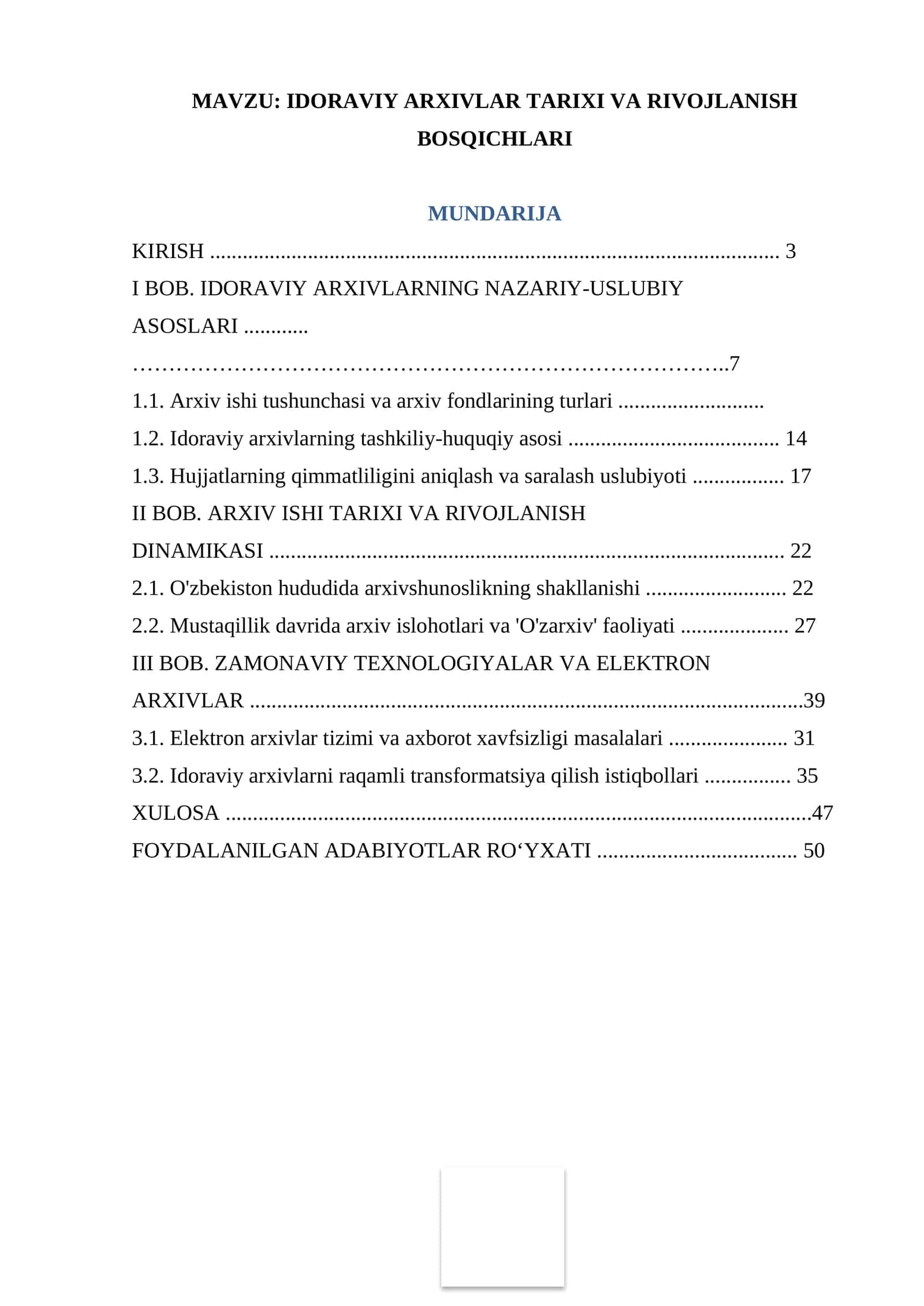 IDORAVIY ARXIVLAR TARIXI VA RIVOJLANISH BOSQICHLARI