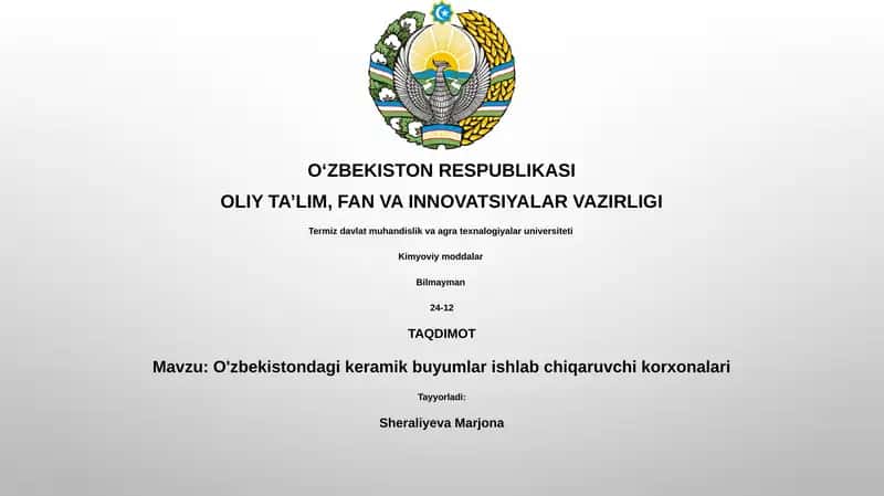 O'zbekistondagi keramik buyumlar ishlab chiqaruvchi korxonalari