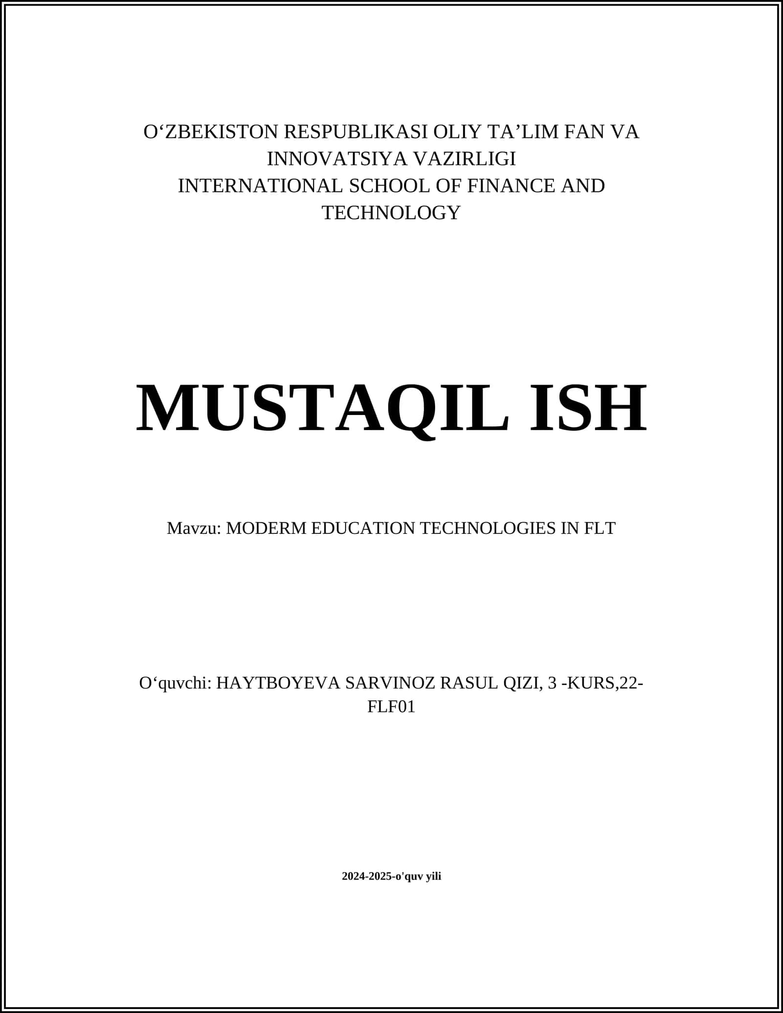 MODERN EDUCATION TECHNOLOGIES IN FLT
