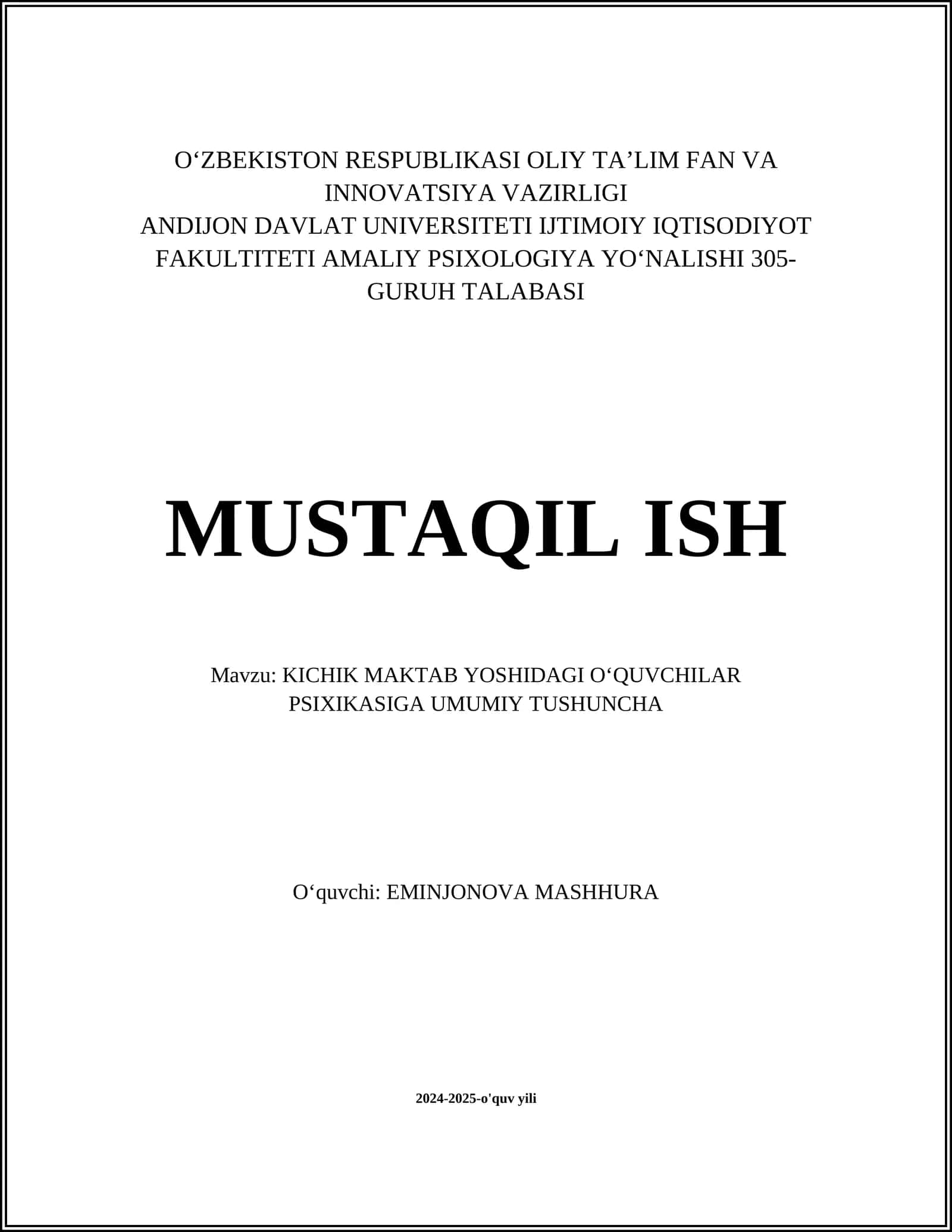 Kichik Maktab Yoshidagi O‘quvchilar Psixologiyasiga Umumiy Tushuncha