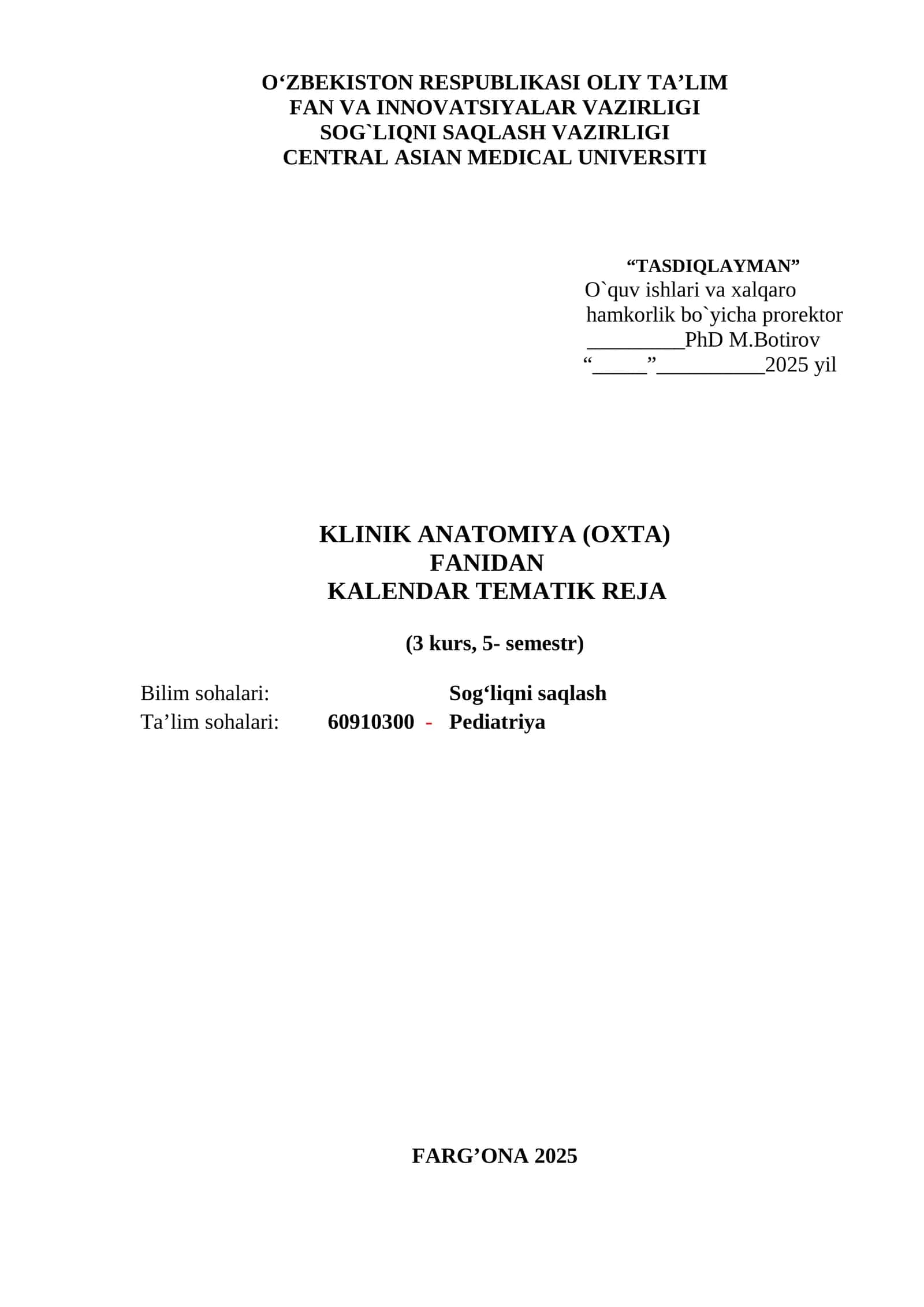 Klinik anatomiya kalendar tematik reja