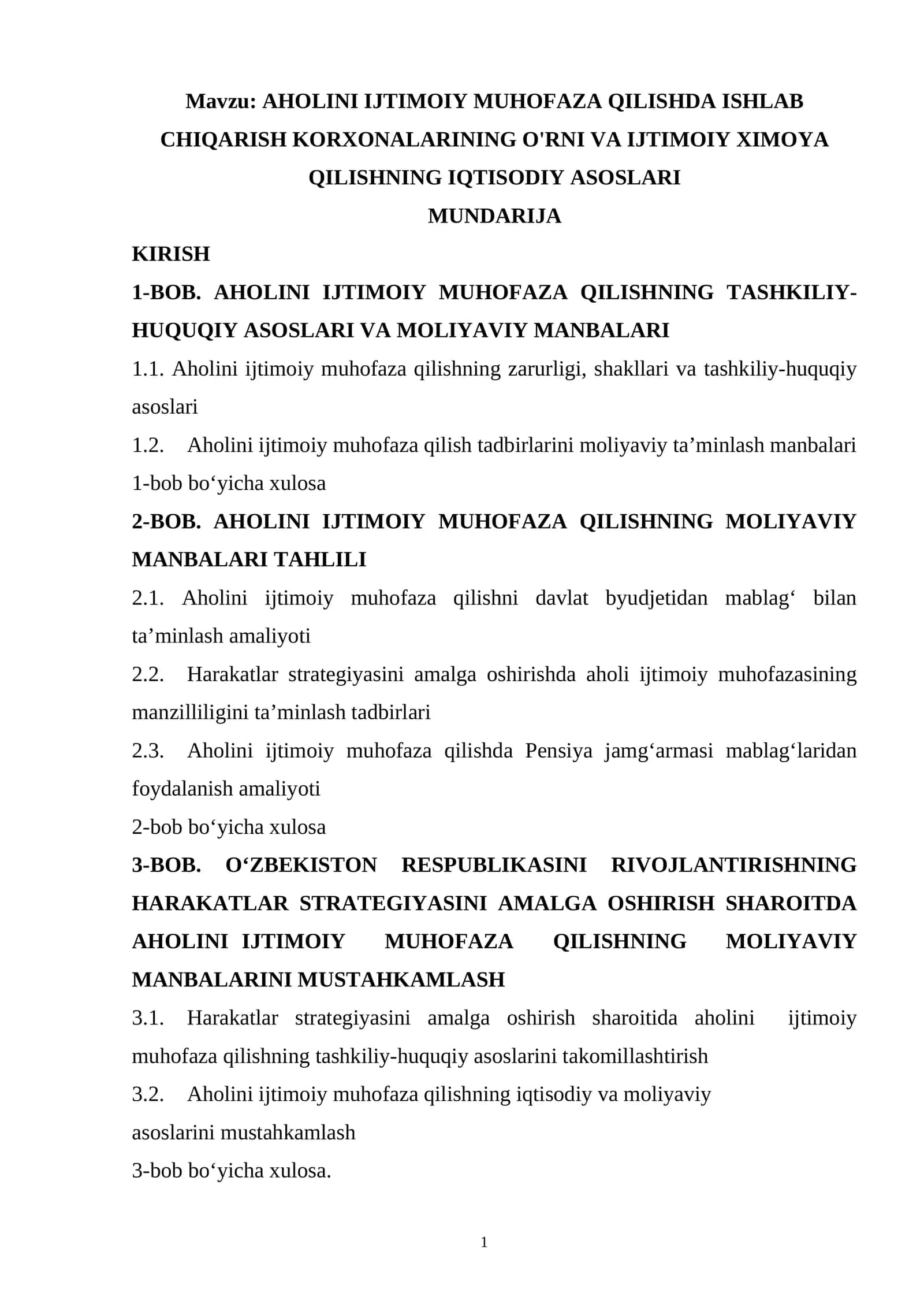 AHOLINI IJTIMOIY MUHOFAZA QILISHDA ISHLAB CHIQARISH KORXONALARINING O'RNI VA IJTIMOIY XIMOYA QILISHNING IQTISODIY ASOSLARI