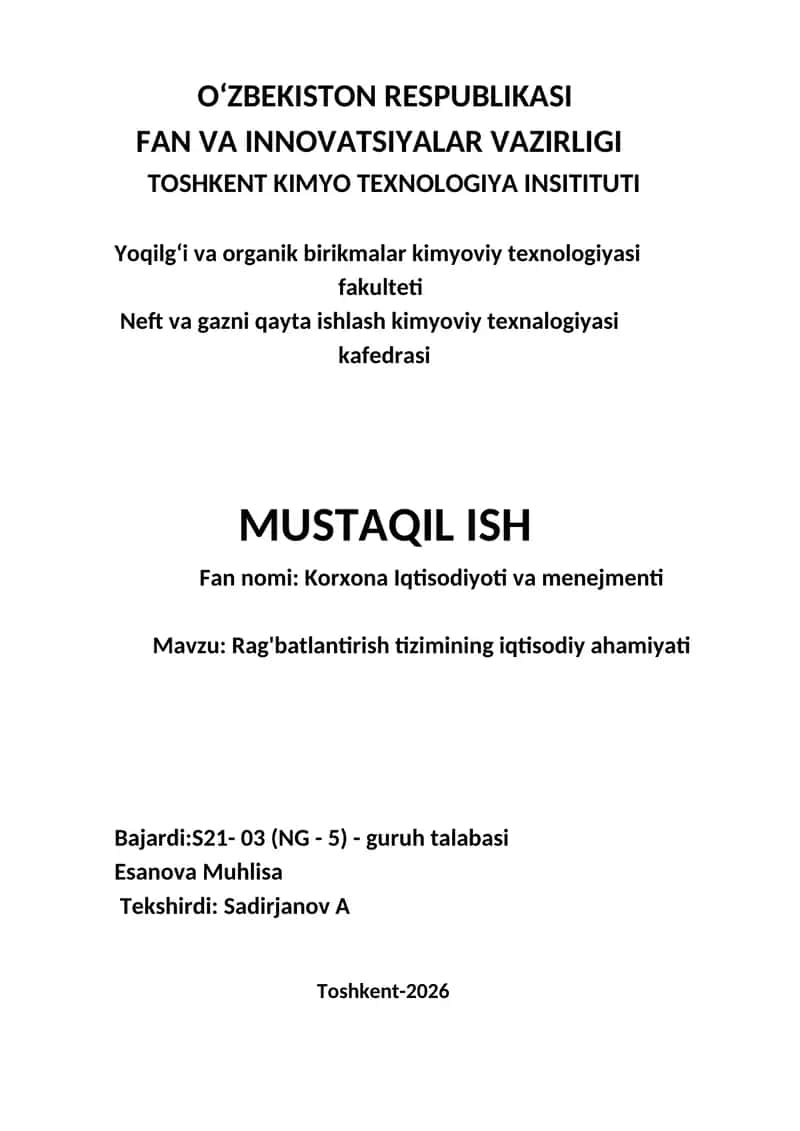 Rag'batlantirish tizimining iqtisodiy ahamiyati