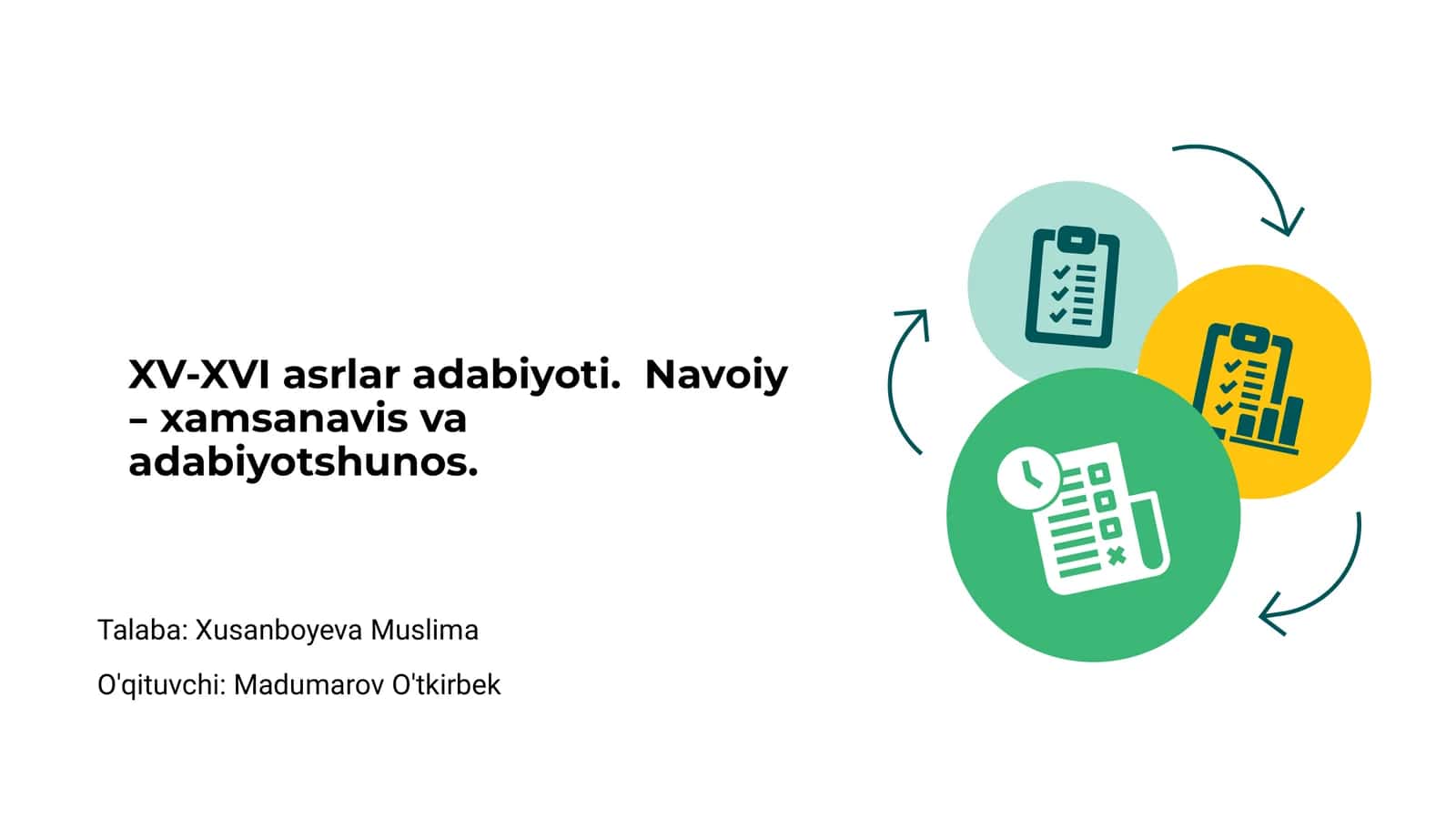 XV-XVI asrlar adabiyoti. Navoiy – xamsanavis va adabiyotshunos