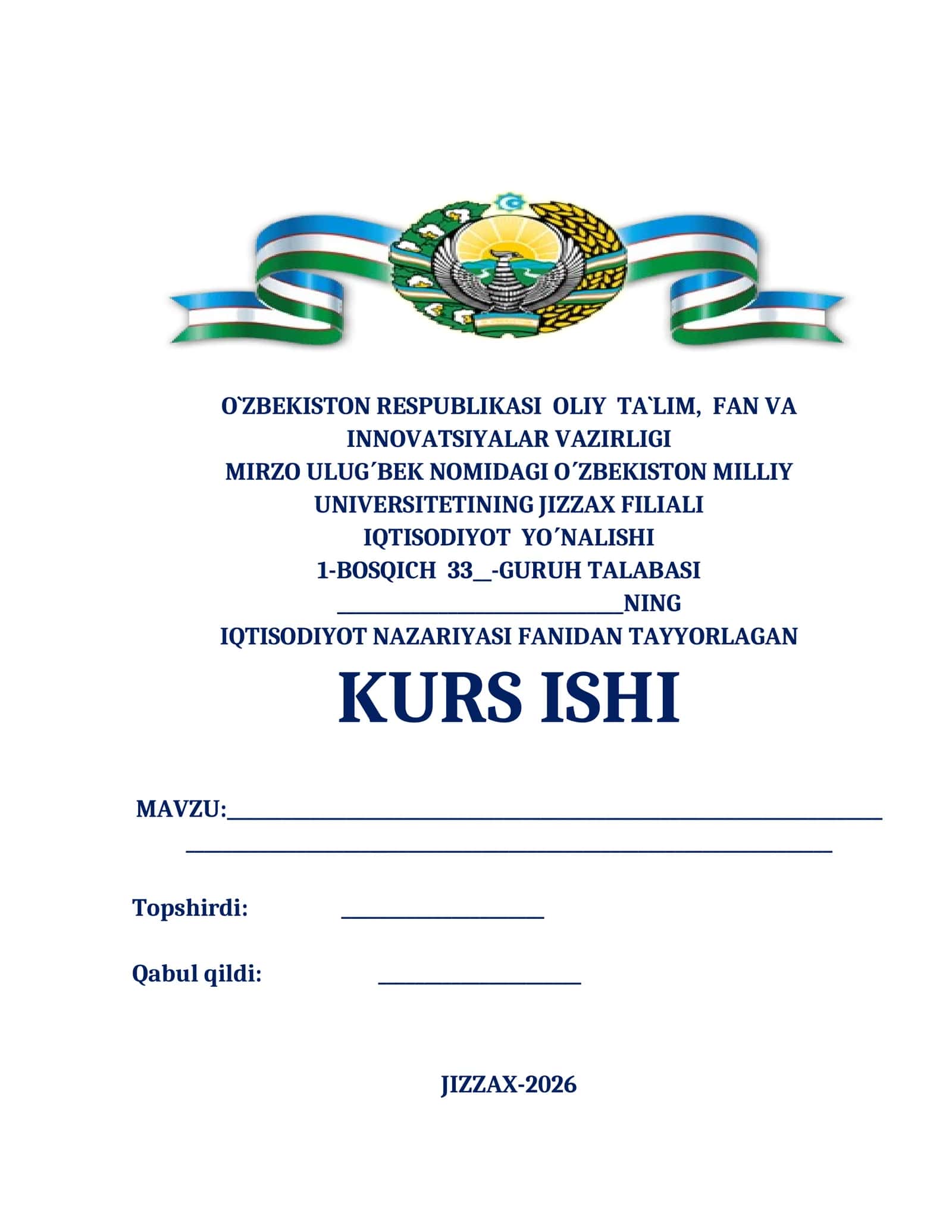 IQTISODIYOT NAZARIYASI FANIDAN KURS ISHI