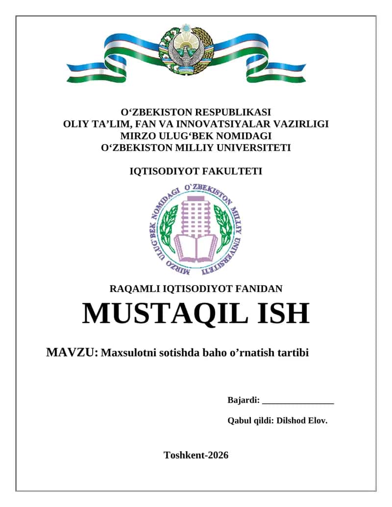 Maxsulotni sotishda baho o’rnatish tartibi