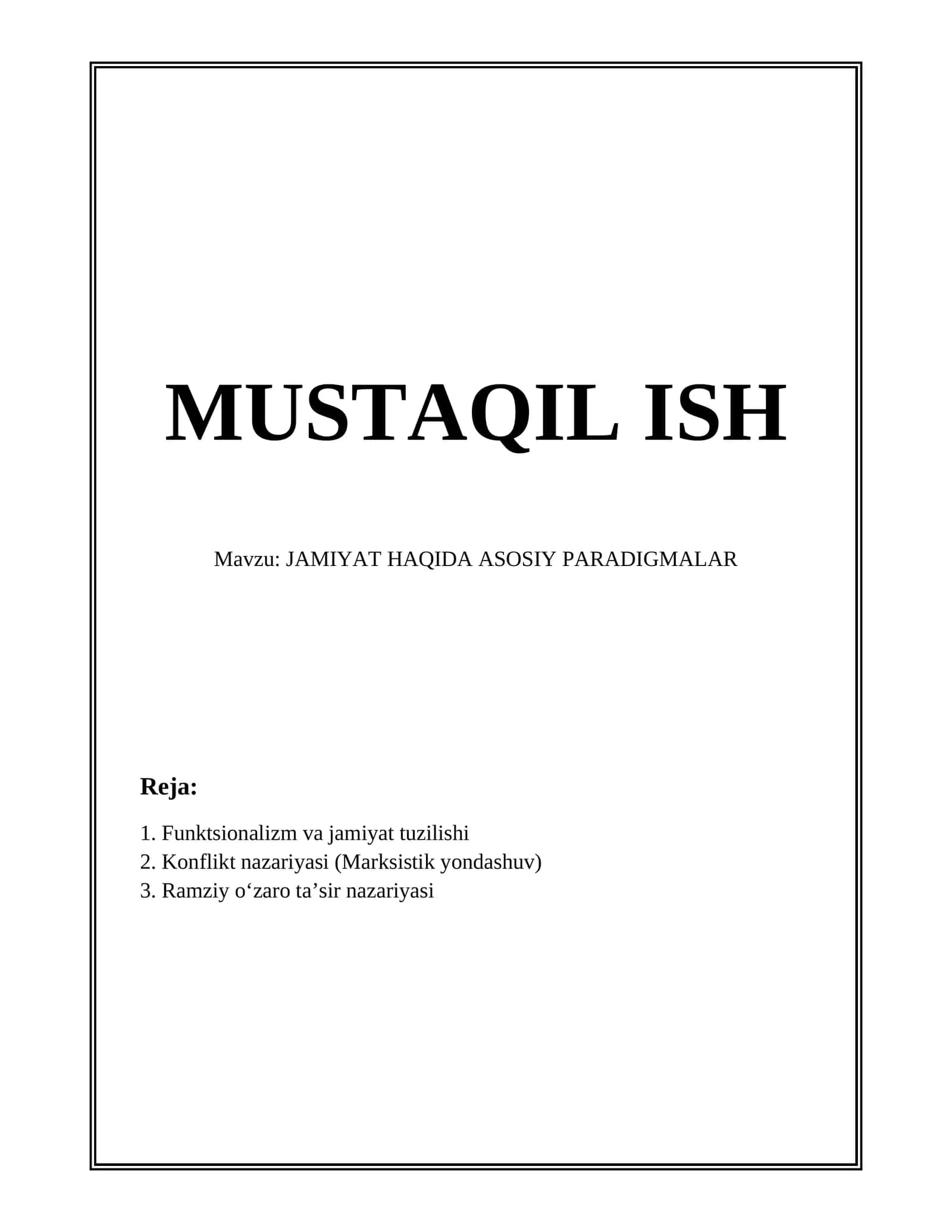 JAMIYAT HAQIDA ASOSIY PARADIGMALAR