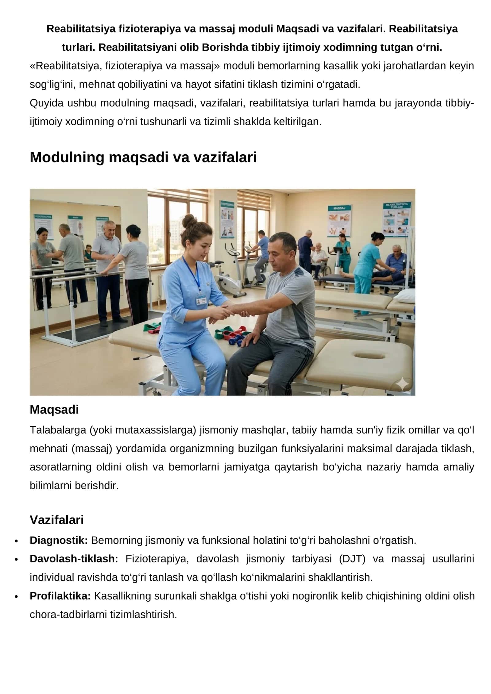 Reabilitatsiya fizioterapiya va massaj moduli