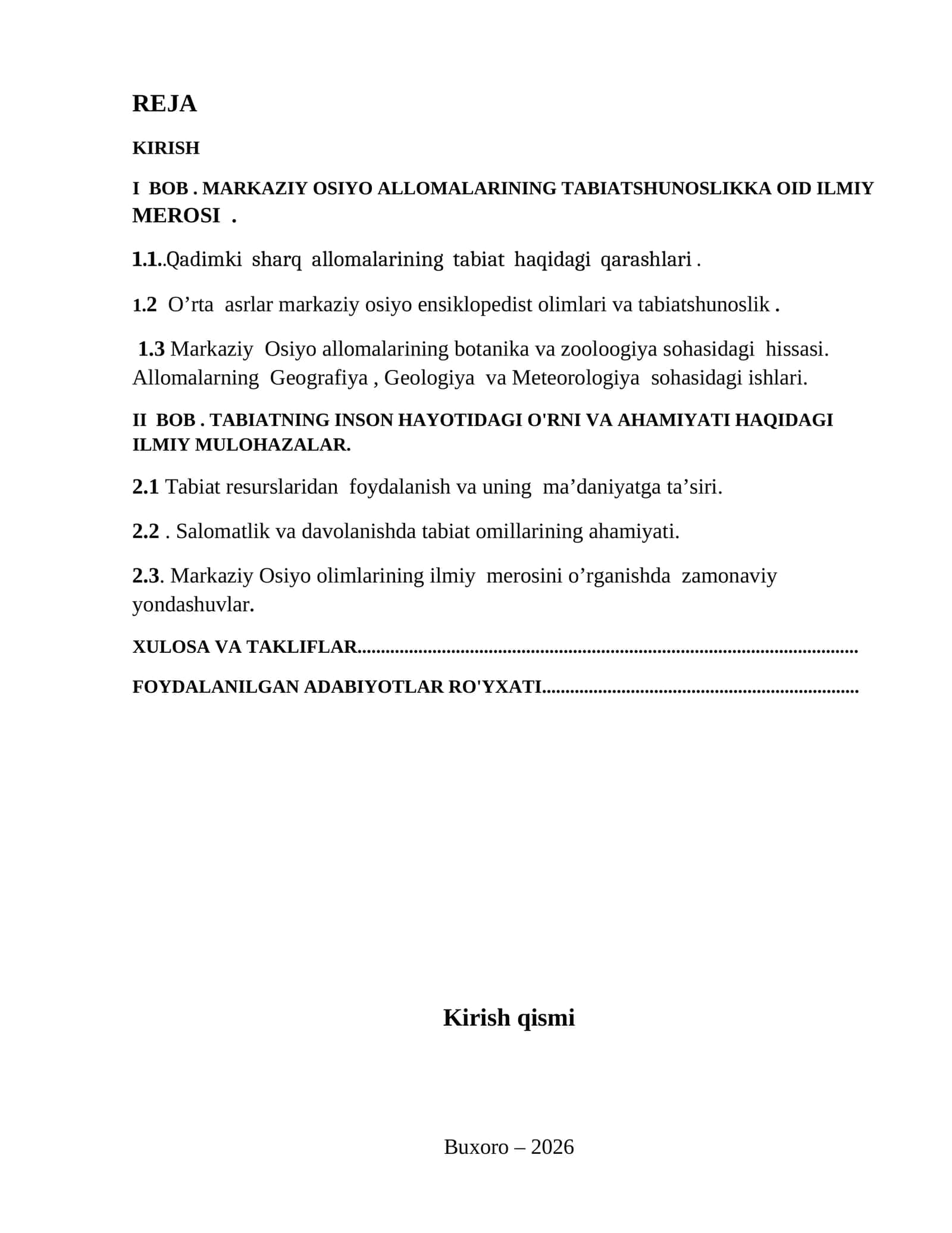 MARKAZIY OSIYO ALLOMALARINING TABIATSHUNOSLIKKA OID ILMIY MEROSI