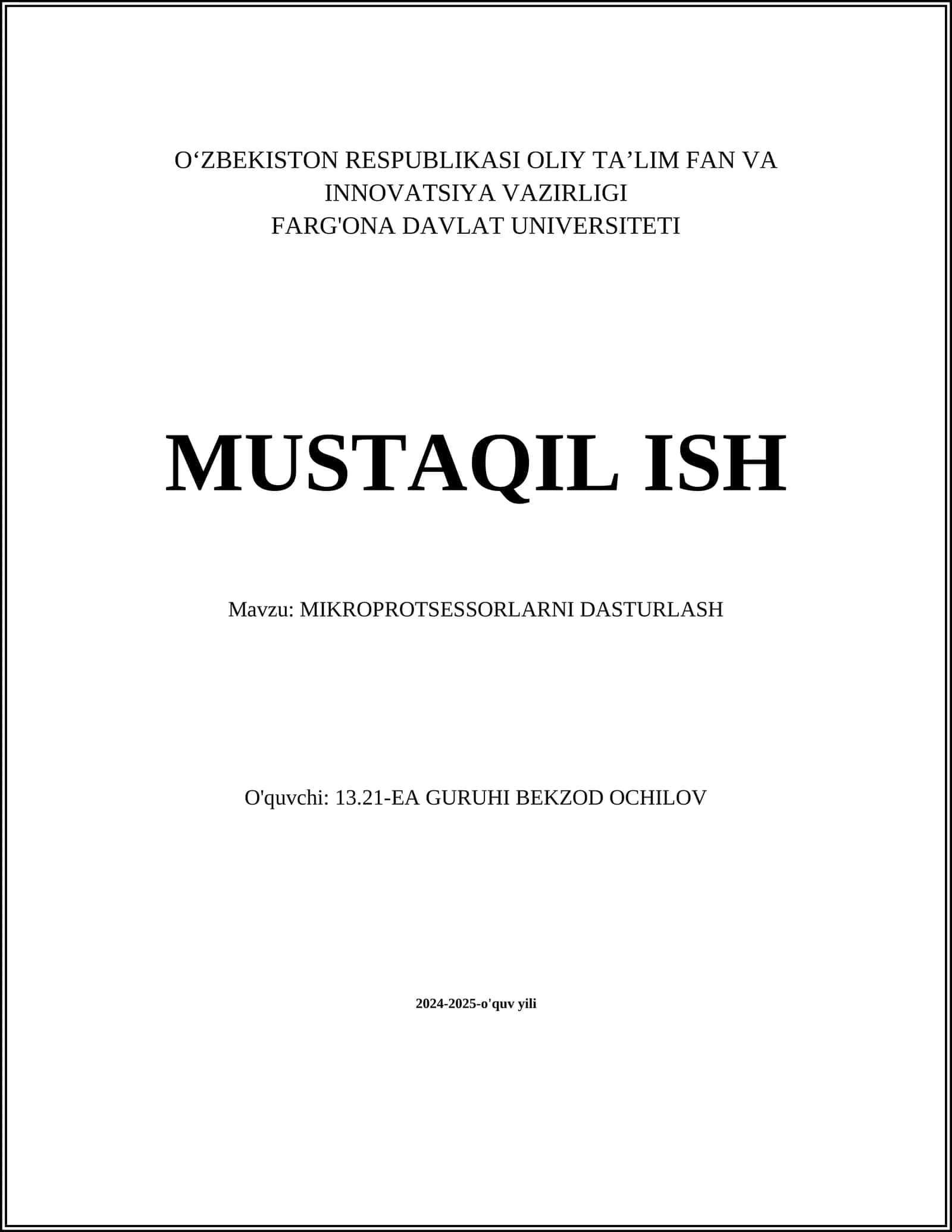MIKROPROTSESSORLARNI DASTURLASH