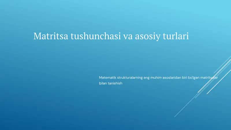 Matritsa tushunchasi va asosiy turlari