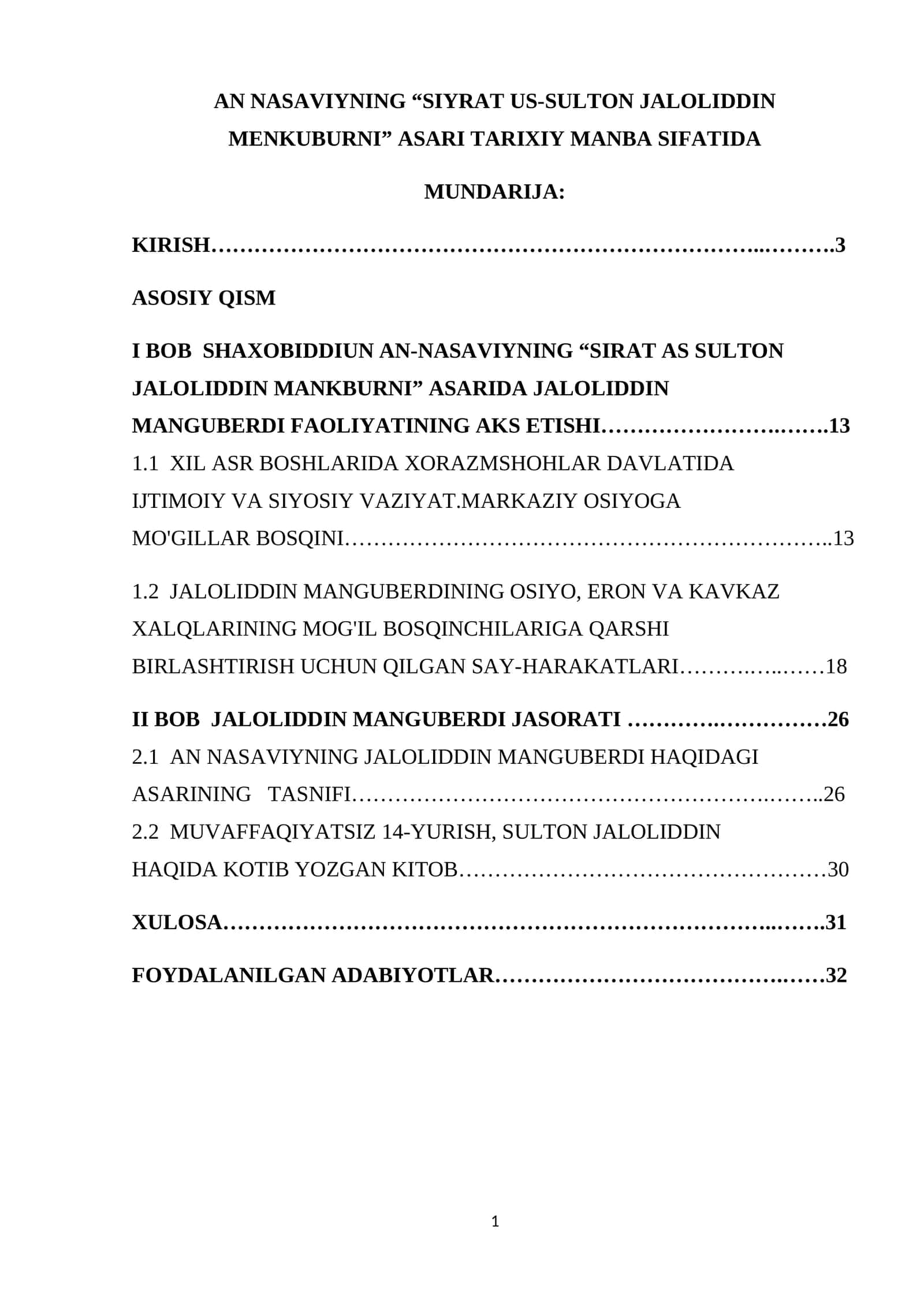AN NASAVIYNING “SIYRAT US-SULTON JALOLIDDIN MENKUBURNI” ASARI TARIXIY MANBA SIFATIDA