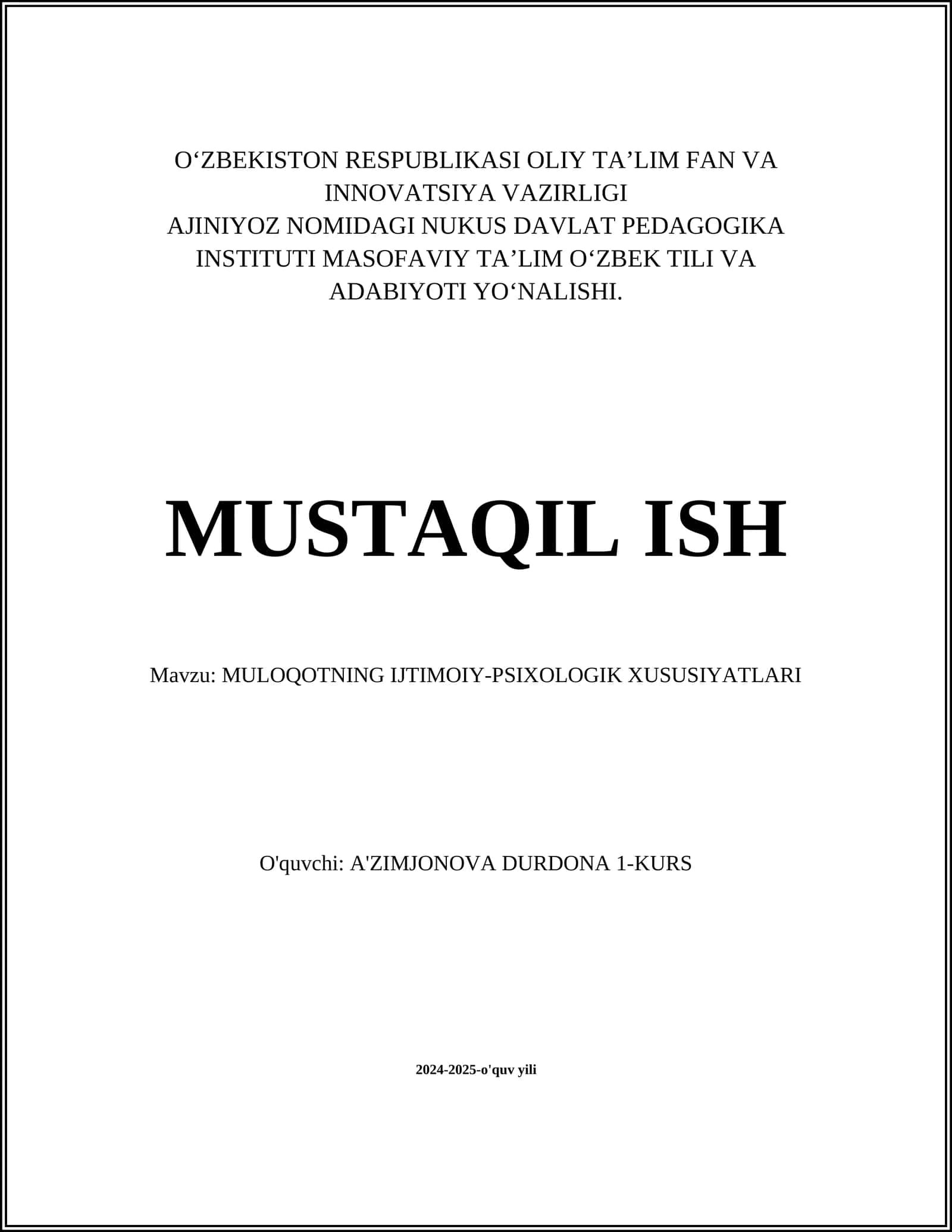MULOQOTNING IJTIMOIY-PSIXOLOGIK XUSUSIYATLARI