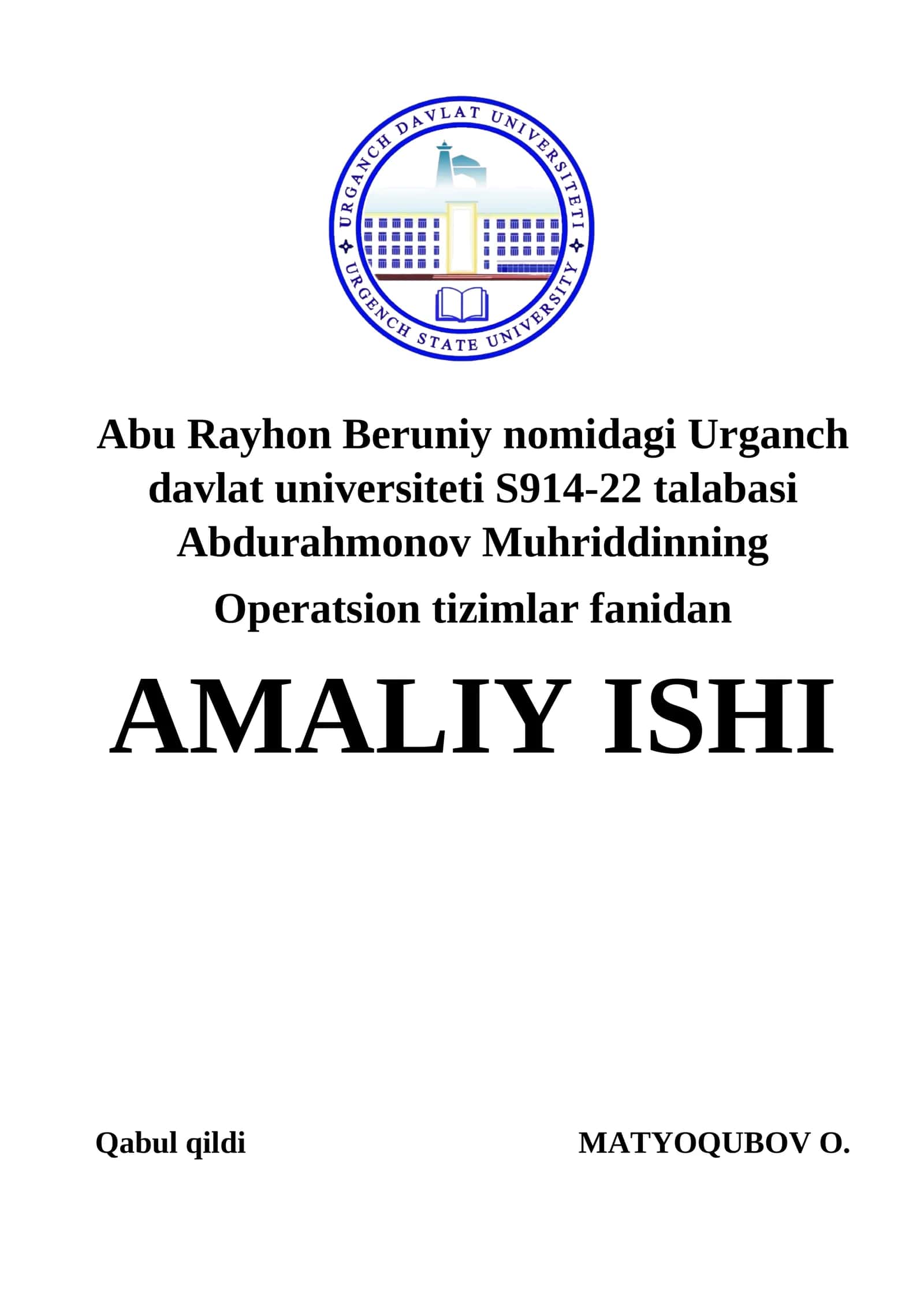 Operatsion tizimlar fanidan