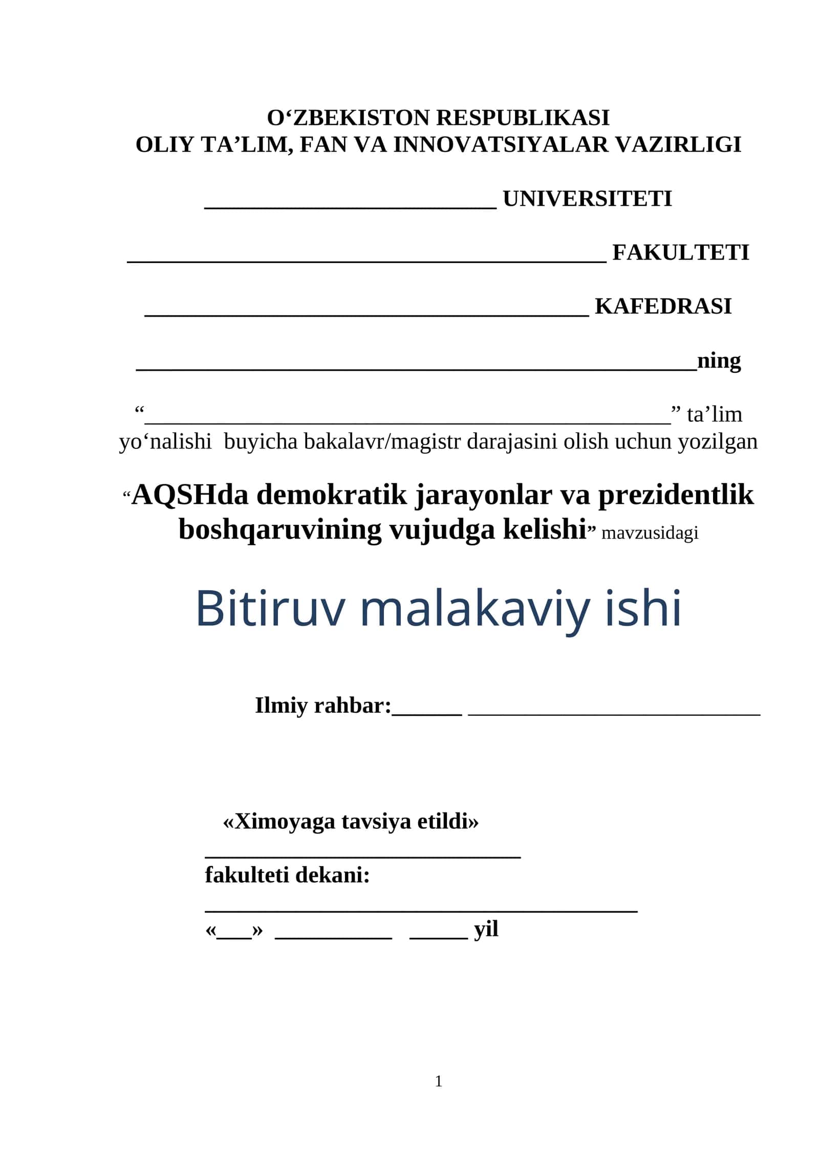AQSHda demokratik jarayonlar va prezidentlik boshqaruvining vujudga kelishi