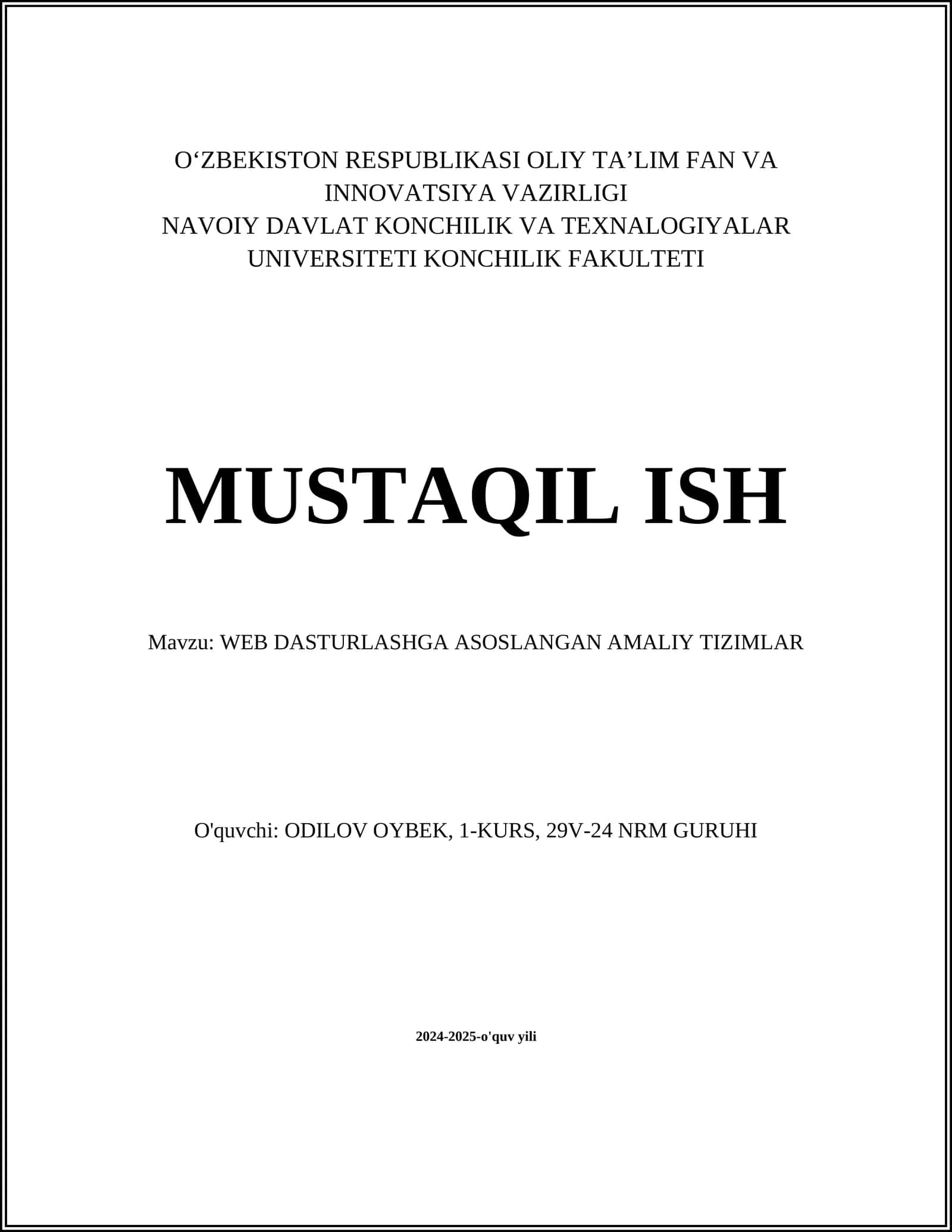 WEB DASTURLASHGA ASOSLANGAN AMALIY TIZIMLAR