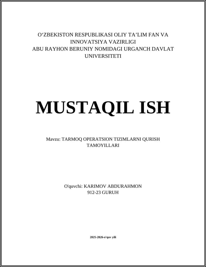 Tarmoq operatsion tizimlarni qurish tamoyillari