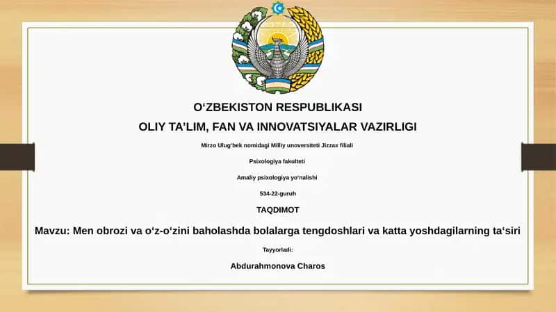 Men obrozi va o‘z-o‘zini baholashda bolalarga tengdoshlari va katta yoshdagilarning ta‘siri
