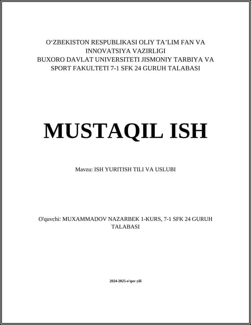 ISH YURITISH TILI VA USLUBI